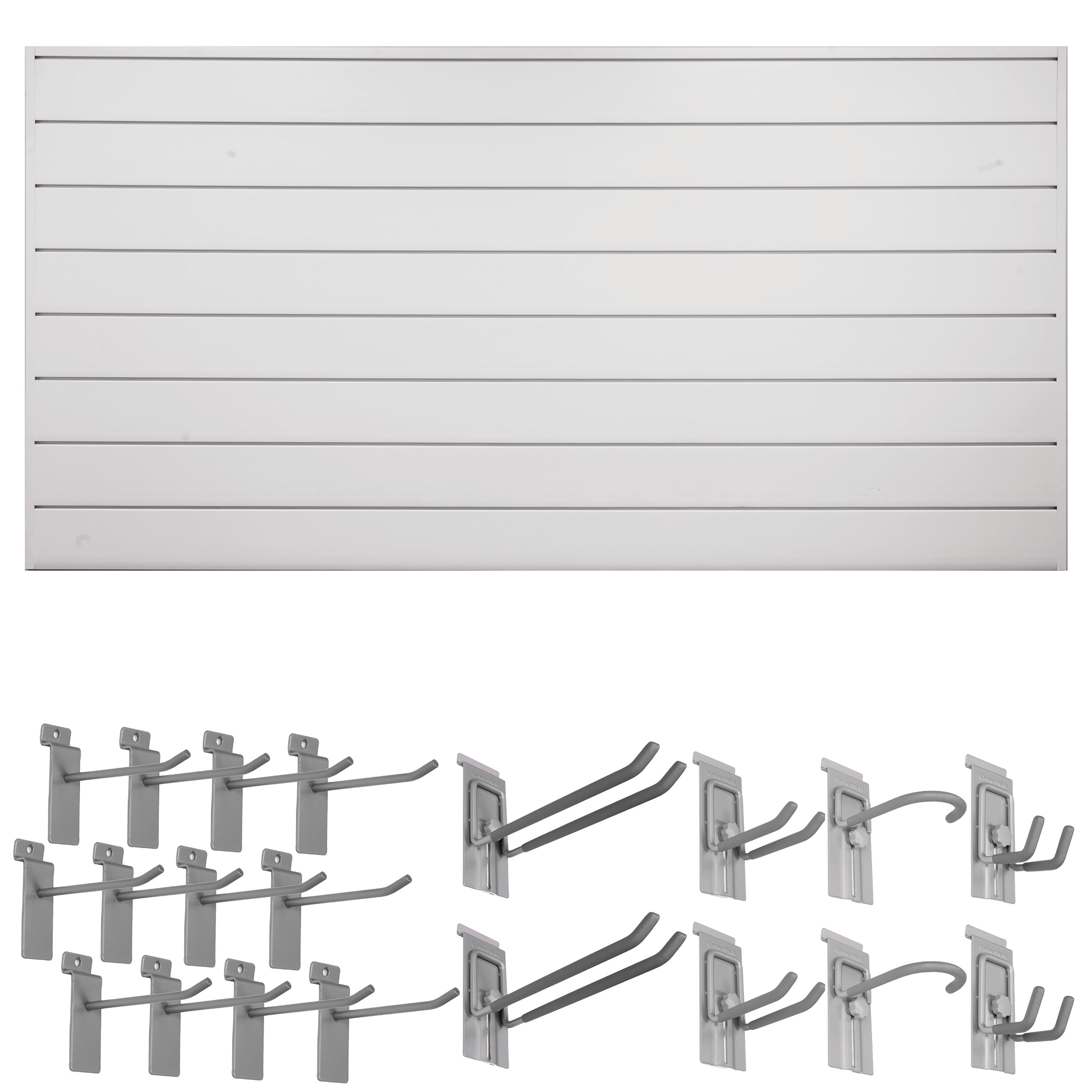 CrownWall 48 in. H x 96 in. W Basic Bundle PVC Slatwall Panel Set with  Locking Hook Kit in Dove Grey (20-Piece) in the Slatwall  Rail Storage  Systems department at