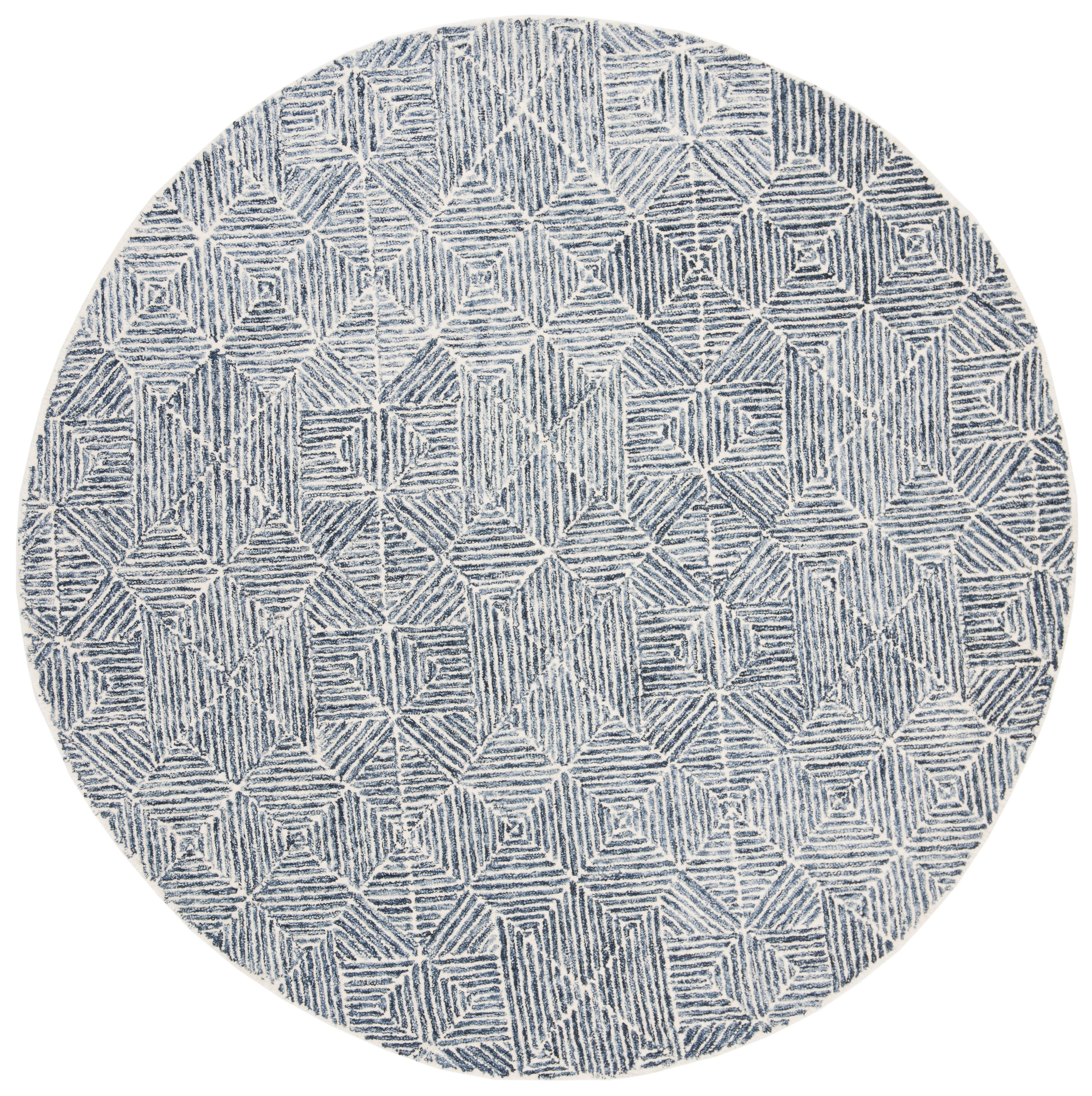 Safavieh ABT763M-4R Abstract Polinia 4 x 4 (ft) Tufted Wool Blue/Ivory Round Indoor Geometric Farmhouse/Cottage Area rug