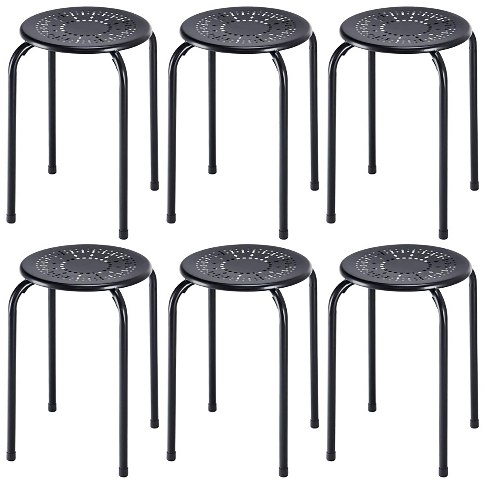 Sumyeg WF-HW55600WH-LA Bar stools 6 -Set Black 17.5-in H Short Round seat Swivel Stackable Metal Bar Stool