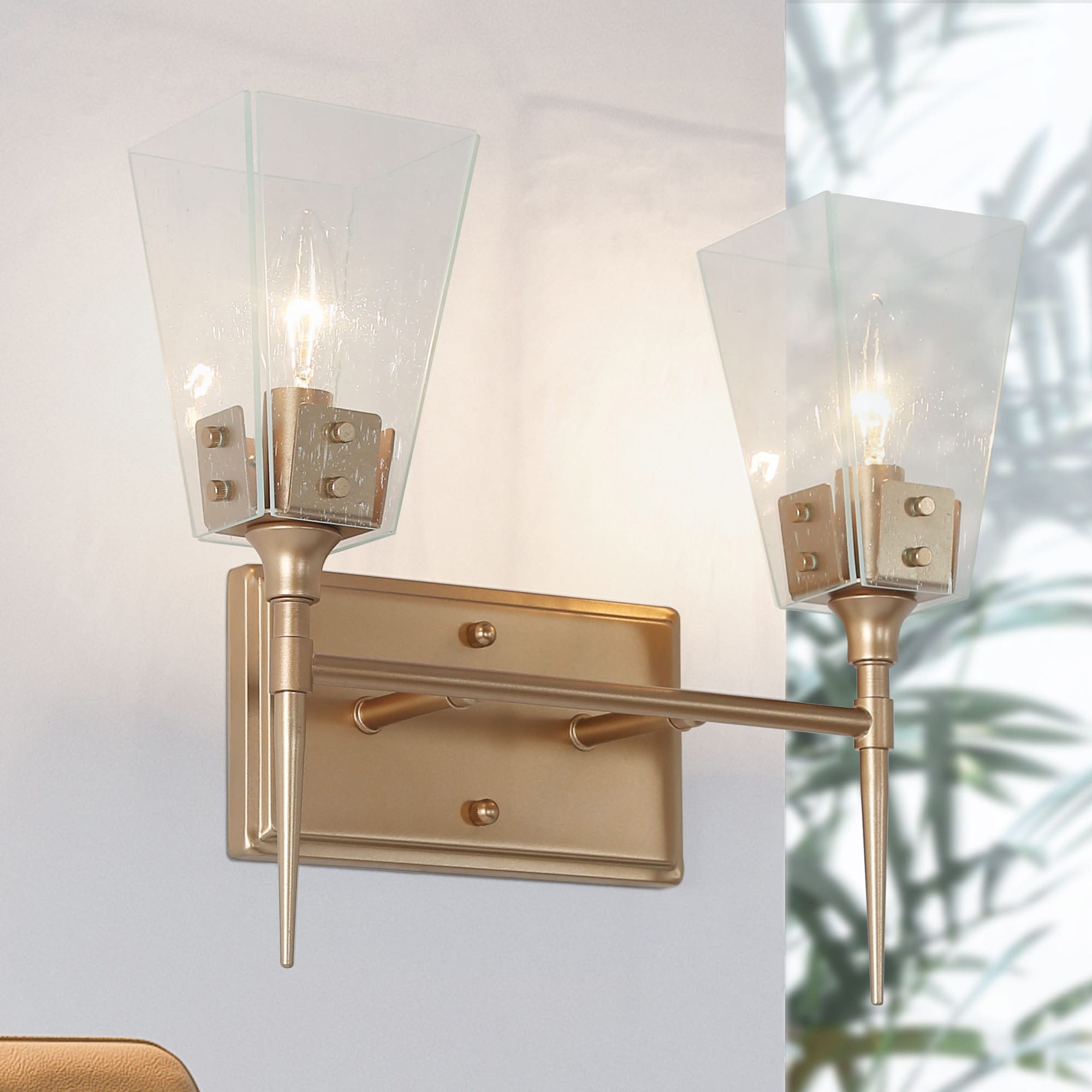 Uolfin ZMIBNN-LWS24301-S7 14-in W 2 -Light Matte Gold Wall Sconce