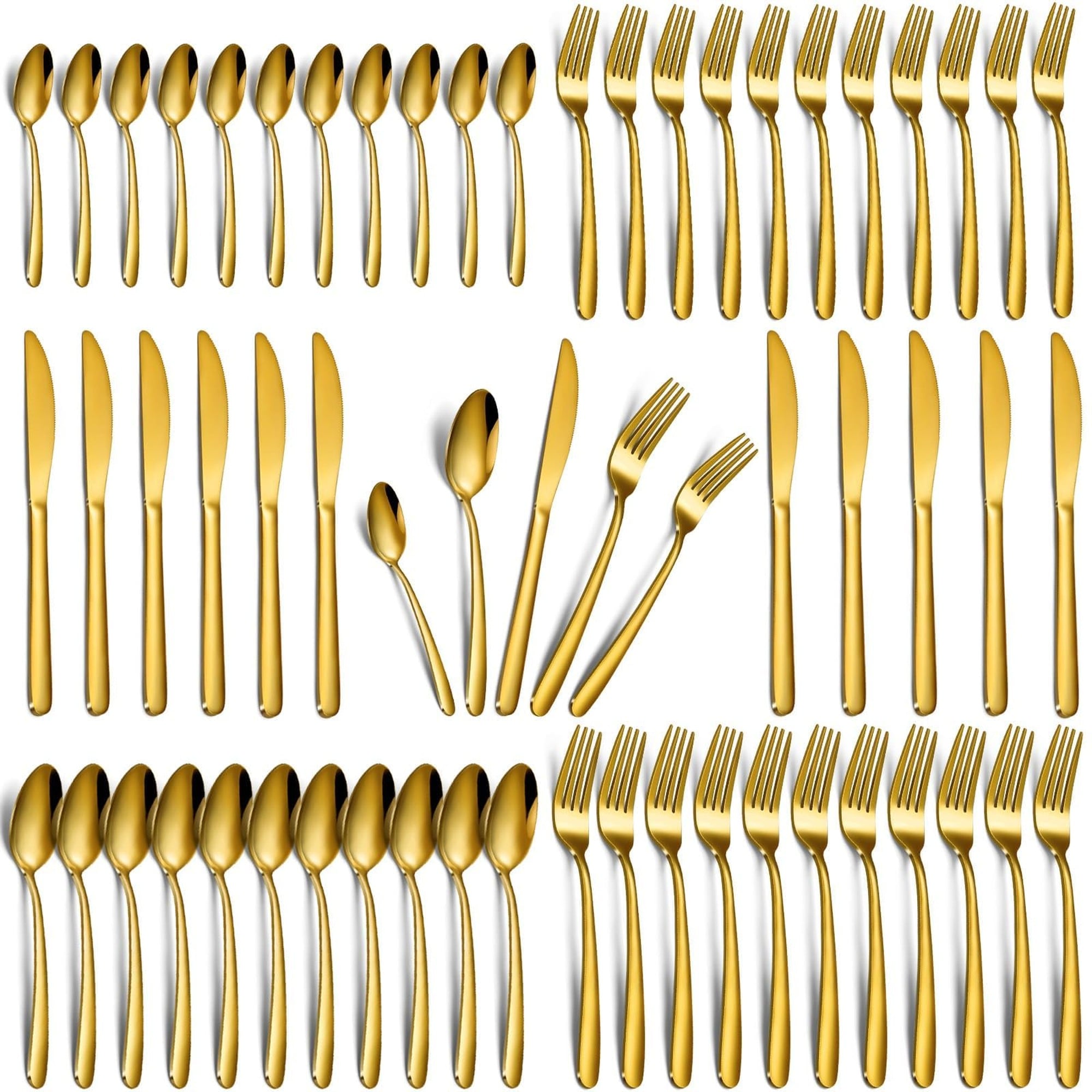 Angel Sar 60 Pcs Gold Stainless Steel Silverware Set for 12 Forks Spoons Knives Dishwasher Safe Utensil for Home Kitchen Restaurant