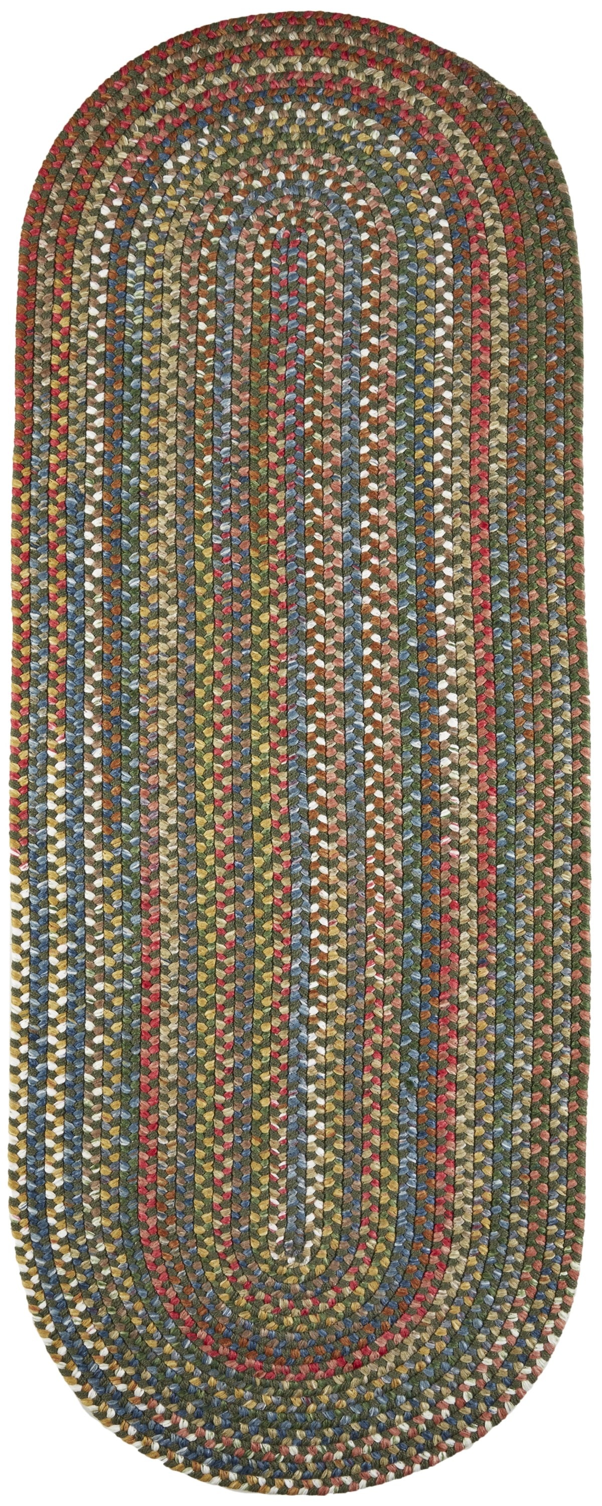 Rhody Rug CJ25R024X072 2 x 6 (ft) Braided Polypropylene Emerald Oval Indoor/Outdoor Geometric Area rug