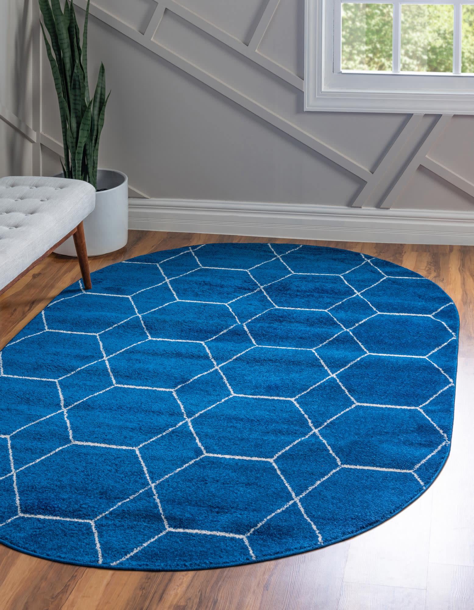 Unique Loom 3151590 Trellis Frieze 8 x 10 (ft) Loomed Polypropylene Navy Blue Oval Indoor Trellis Area rug