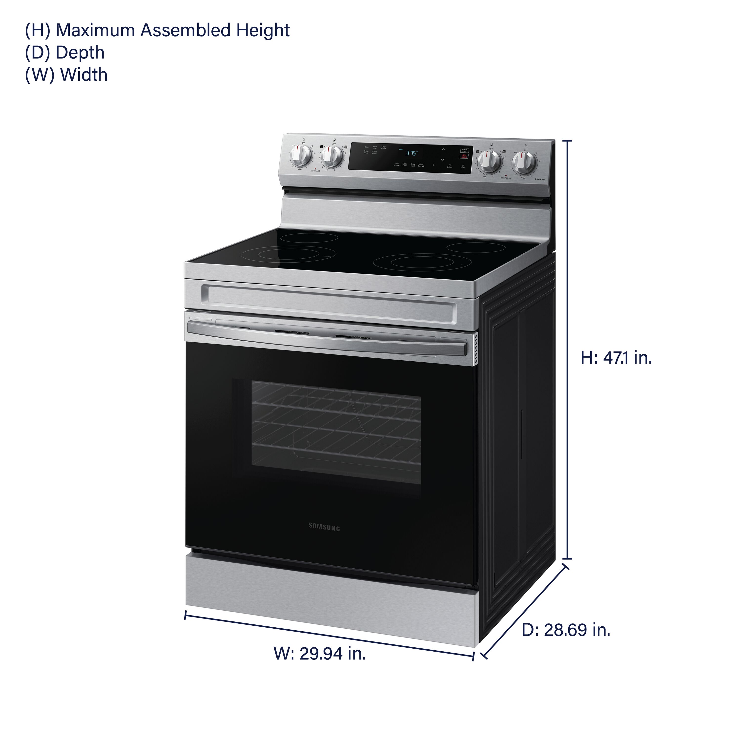 Samsung 30-in Glass Top 4 Burners 6.3-cu ft Steam Cleaning Freestanding Smart Electric Range (Stainless Steel)