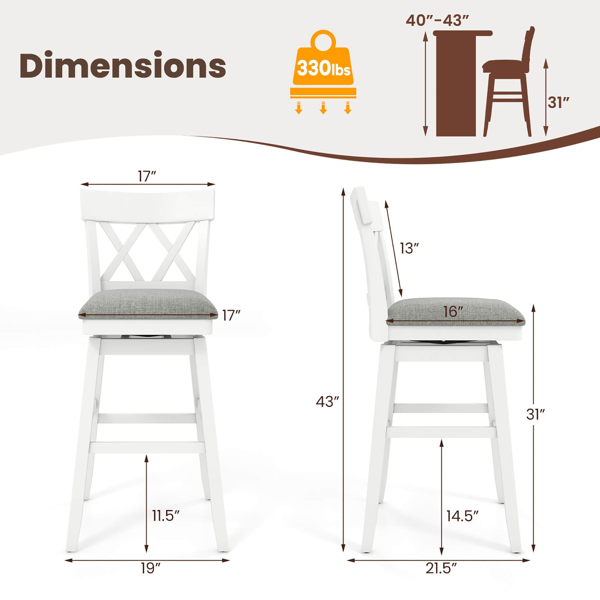 Costway HCST05192 stools - View #2