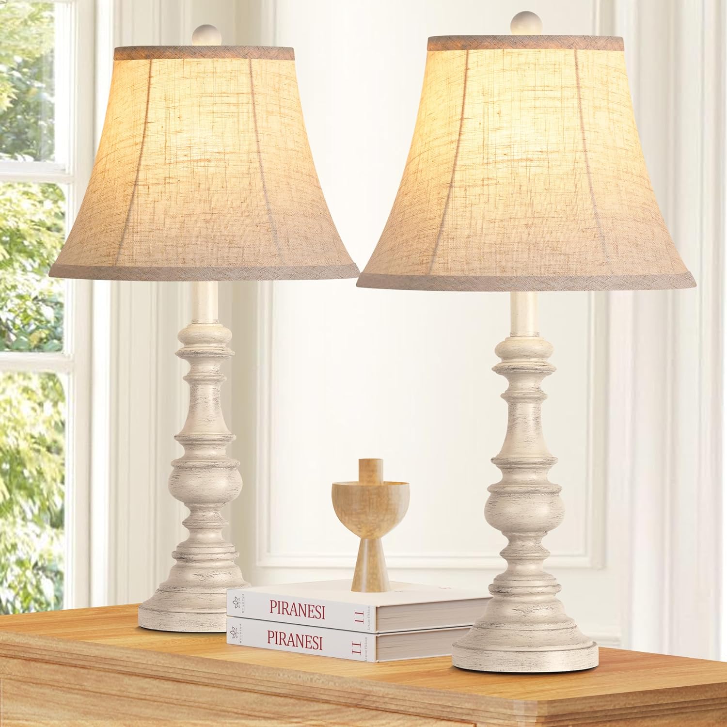 Tatayosi T297569 Traditional table lamp set of 2 rustic farmhouse bedside lamps with 3 color LED bulbs