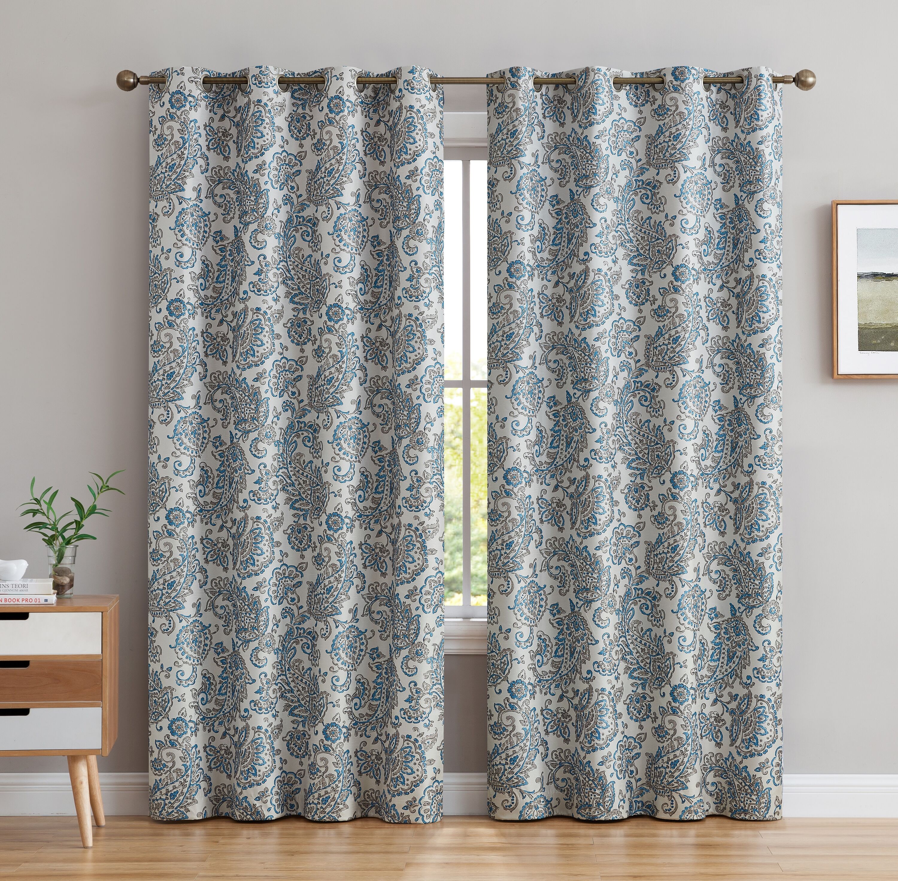 HLC.me 84-in Blue Blackout Standard Lined Grommet Curtain Panel Pair in ...