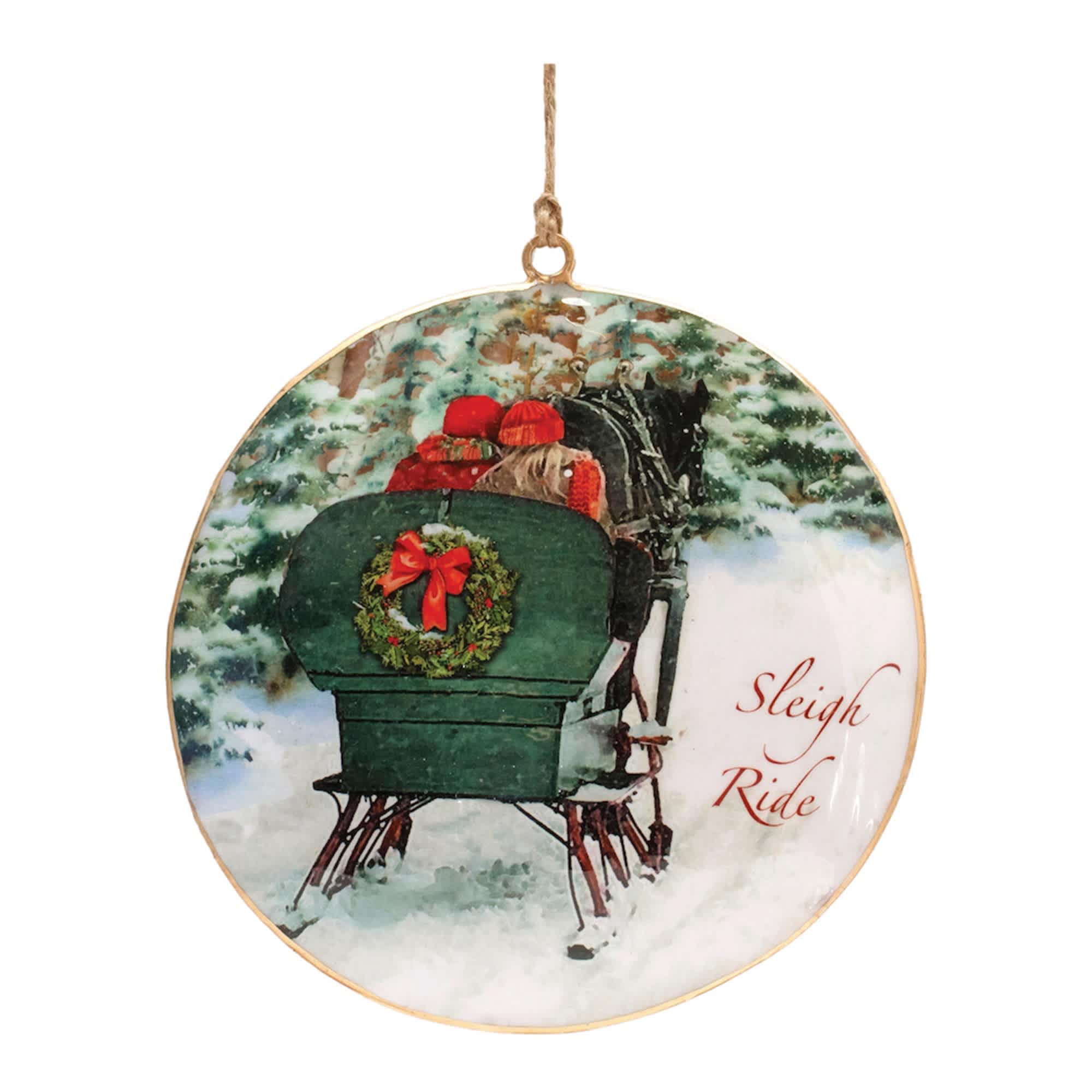 Melrose International Metal Couple Sleigh Ride Disc Ornament