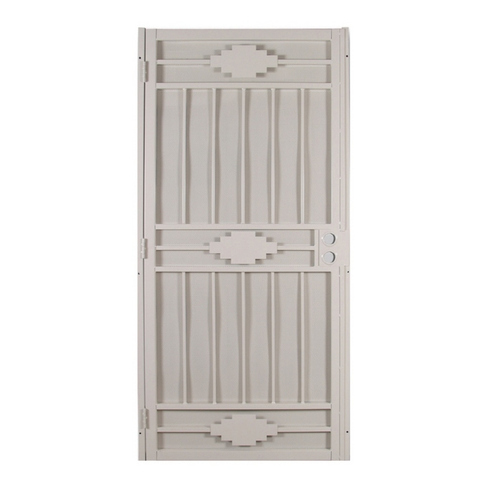 Gatehouse 91833081 Cherokee 32-in x 81-in Almond Steel Surface mount Universal/Reversible Security Door with Beige Screen and Double bore
