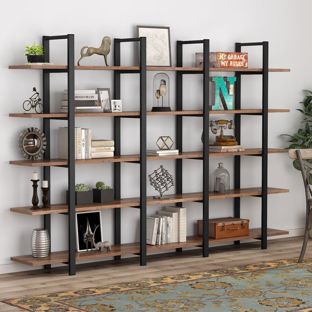 Tribesigns HOGA1034 Brown Metal 5-Shelf Ladder Bookcase (47.2-in W x 71 ...