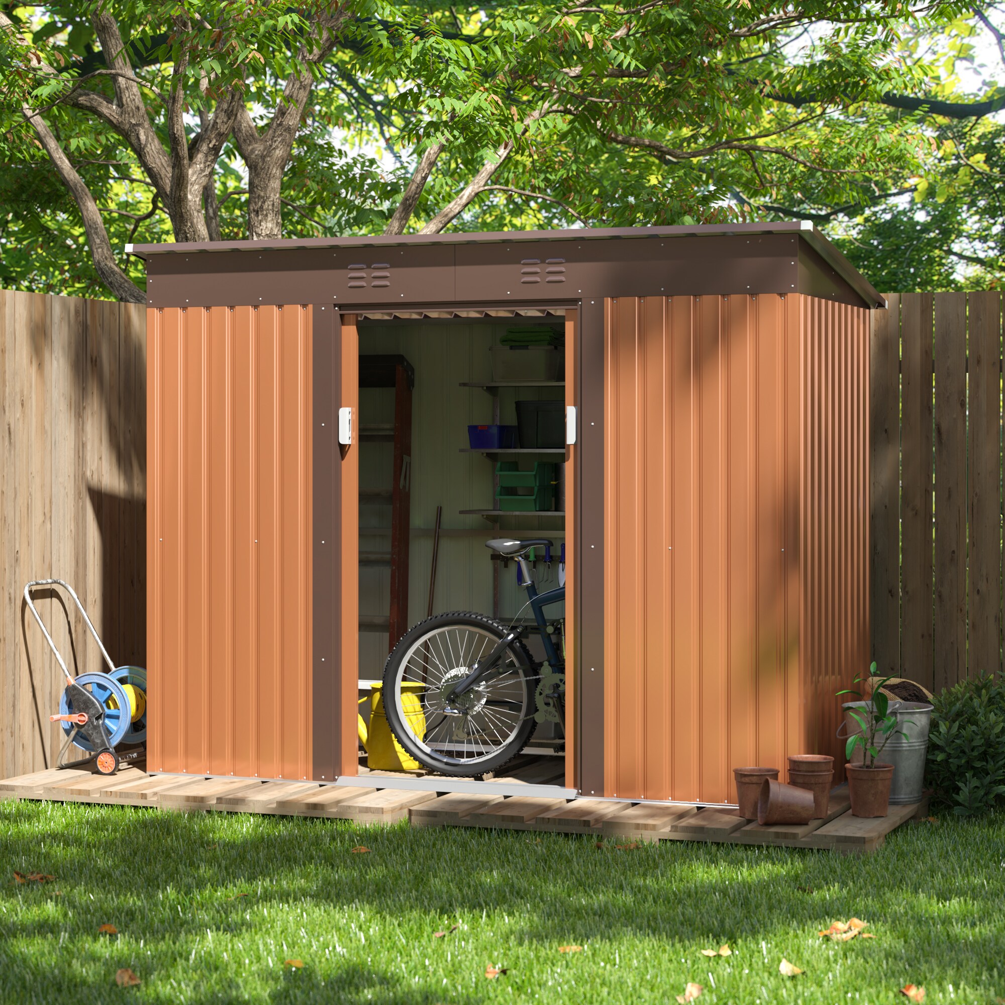 Jaxpety 9-ft x 4-ft SKY Galvanized Steel Storage Shed in the Metal ...