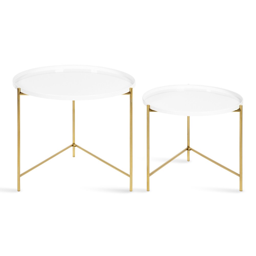 Ulani White and Gold Round Metal Nesting Tables