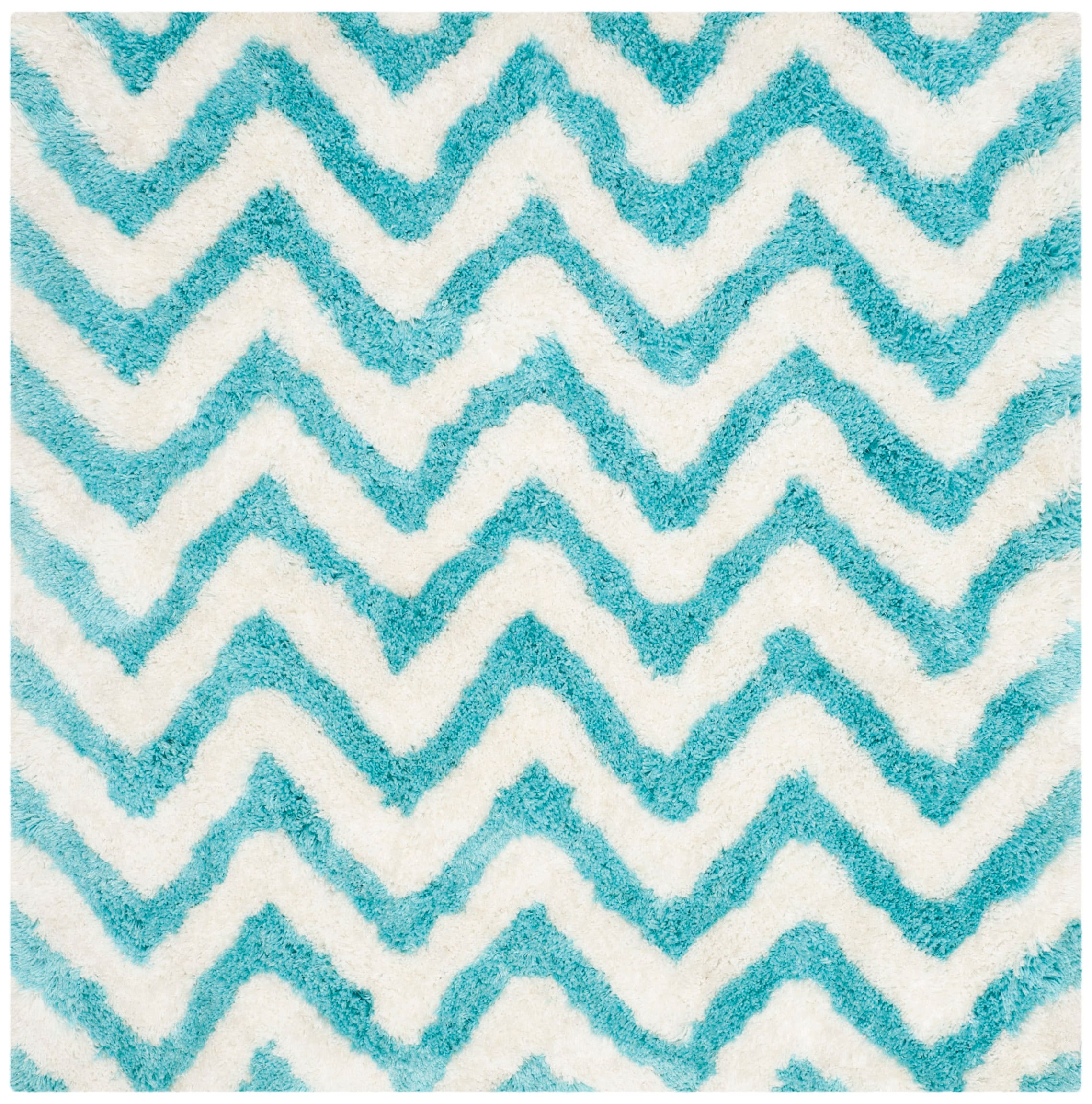 Safavieh BSG320G-5SQ Barcelona Beit Shag 5 x 5 (ft) Tufted Synthetic Ivory/Blue Square Indoor Chevron Area rug