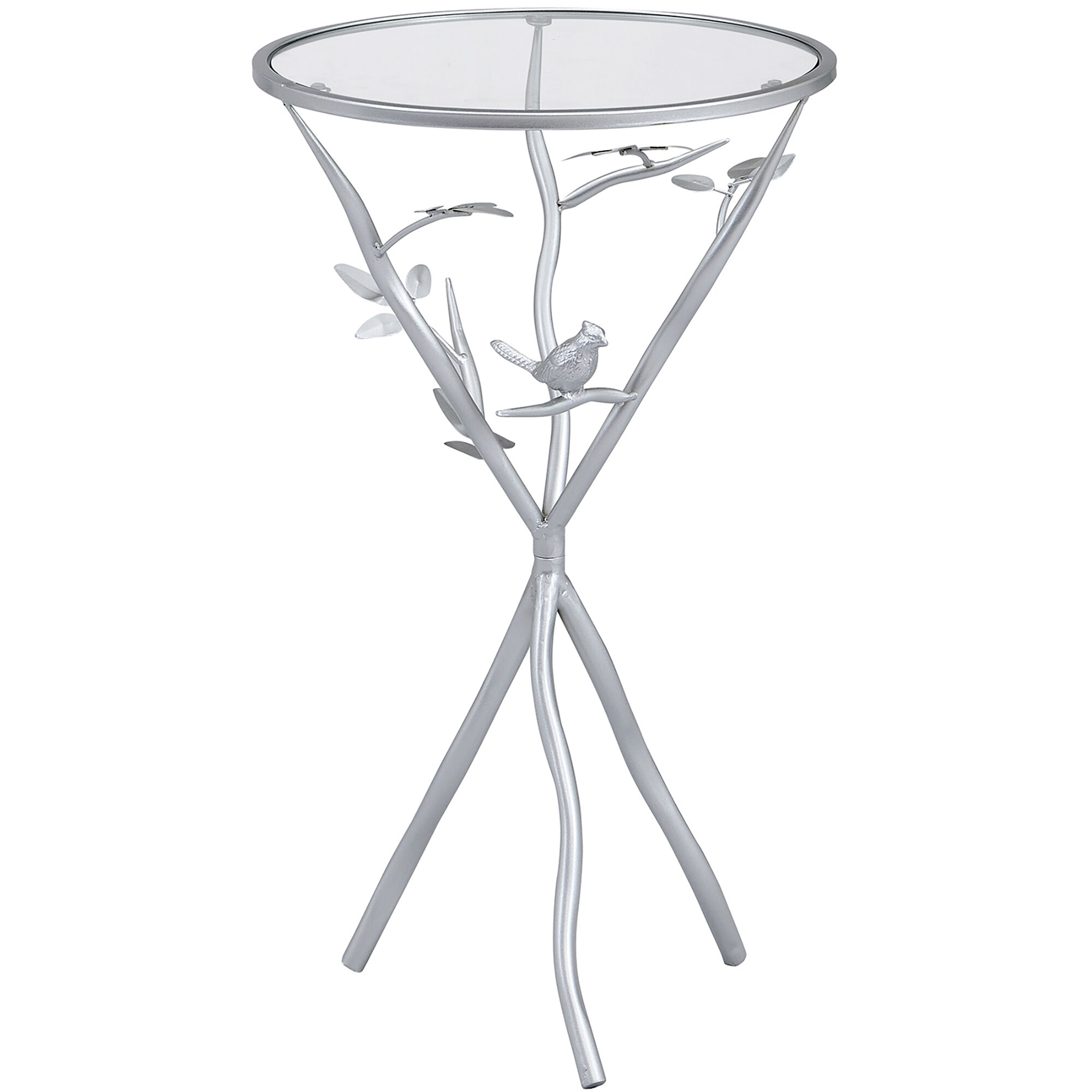 FirsTime 70281 14-in W x 24-in H Silver Glass Round Modern End Table Fully Assembled