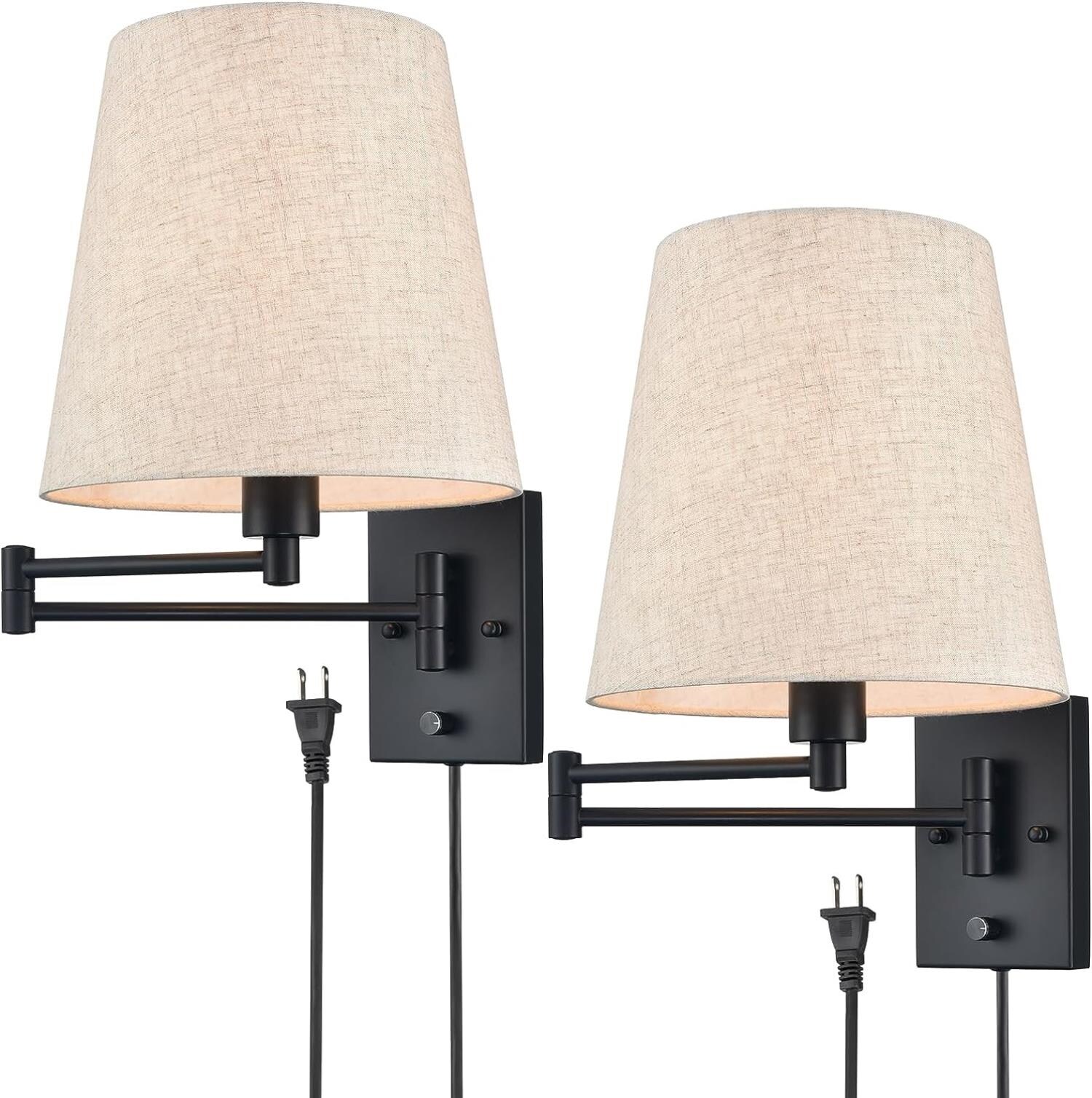 Claxy TY-T3041BU-BK2-C-2 Fabric 10.23-in W 2 -Light Polished Black Farmhouse Wall Sconce