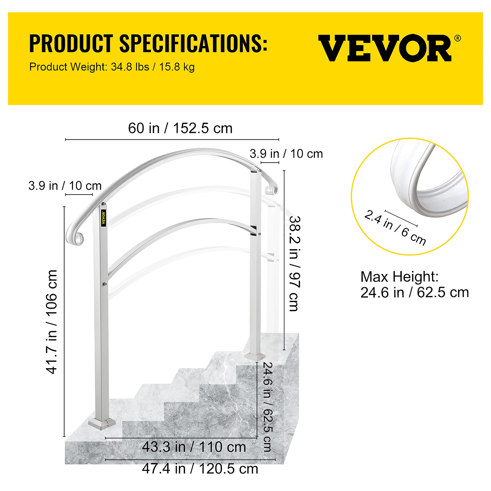 VEVOR 5FTHWTYFSWHITE001V0 Interior-Stairpart-Railing - View #8