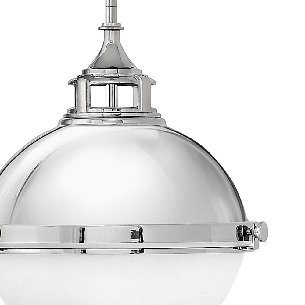 Polished Nickel Dual-Light Pendant with Etched Opal Glass Shade