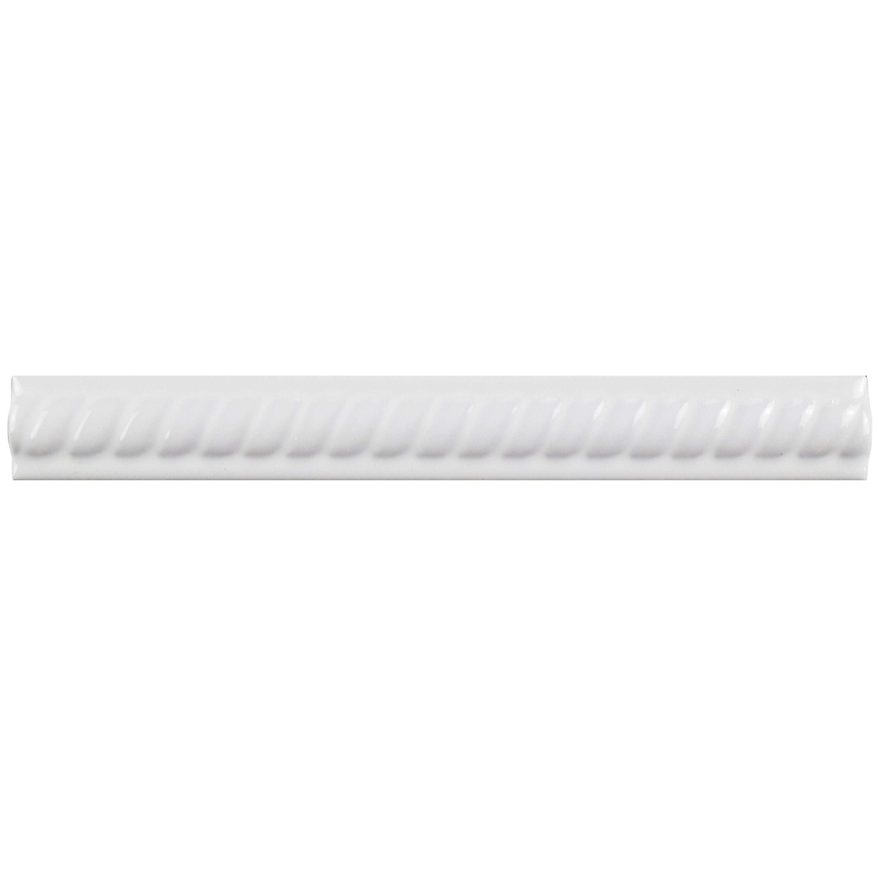 Affinity Tile WAT8TBM Trenza Moldura Blanco 1-in x 8-in Glossy Ceramic Half round Tile ( 0.72-sq ft / Carton ) 12 -Pack