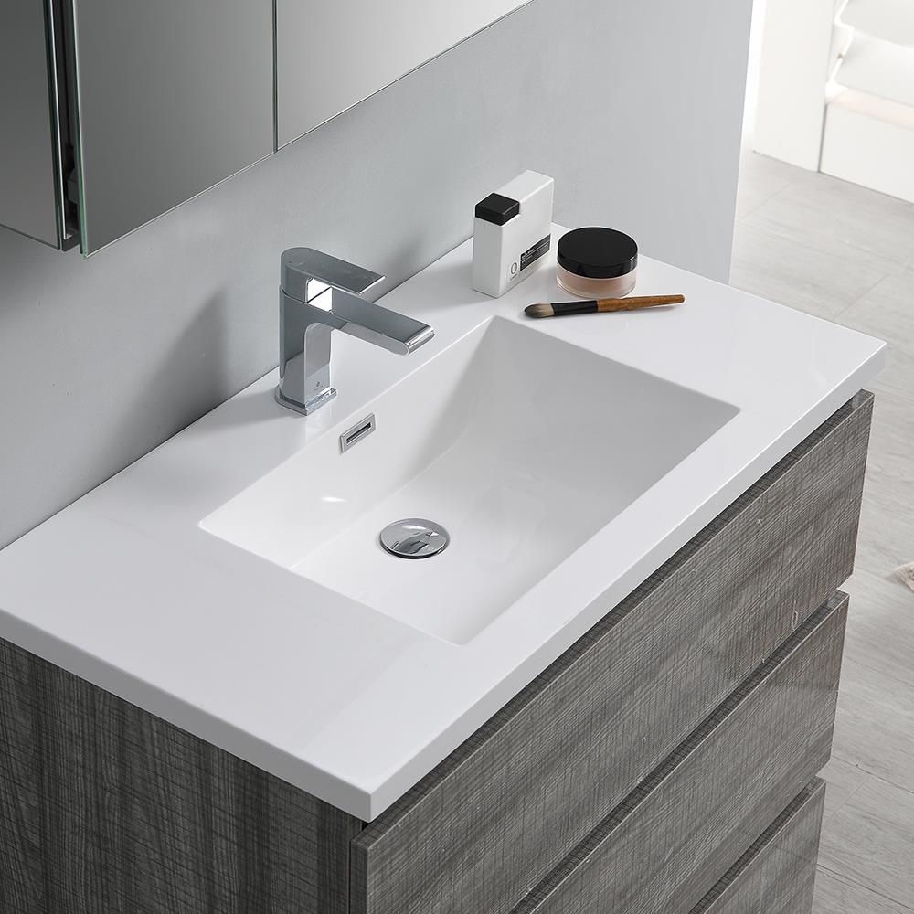 Fresca Lazzaro 36-in Ash Gray Single Sink Bathroom Vanity with White ...
