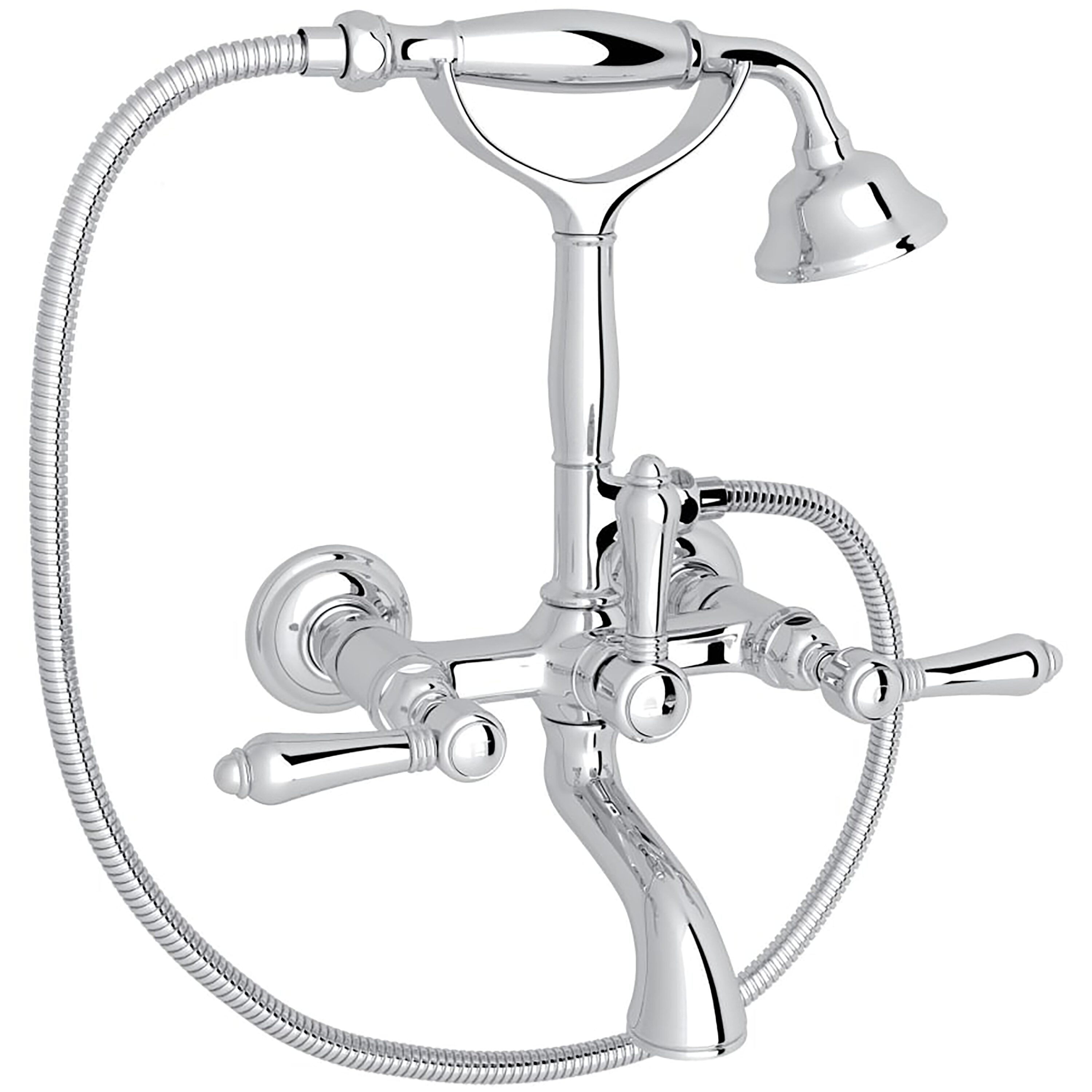 Rohl A1401LMAPC Polished Chrome 3-handle Wall-mount Mid-arc Bathtub Faucet with Hand Shower ( Valve Included )
