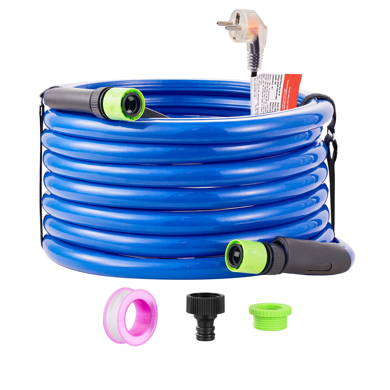 VEVOR SCGHKJRSG25Y03631V1 25ft Heated Water Hose for RV  Heated Drinking Water Hose Antifreeze to -45°F  Automatic Self-regulating  5/8in I.D. with 3/4in GHT Adapter  Lead and BPA Free