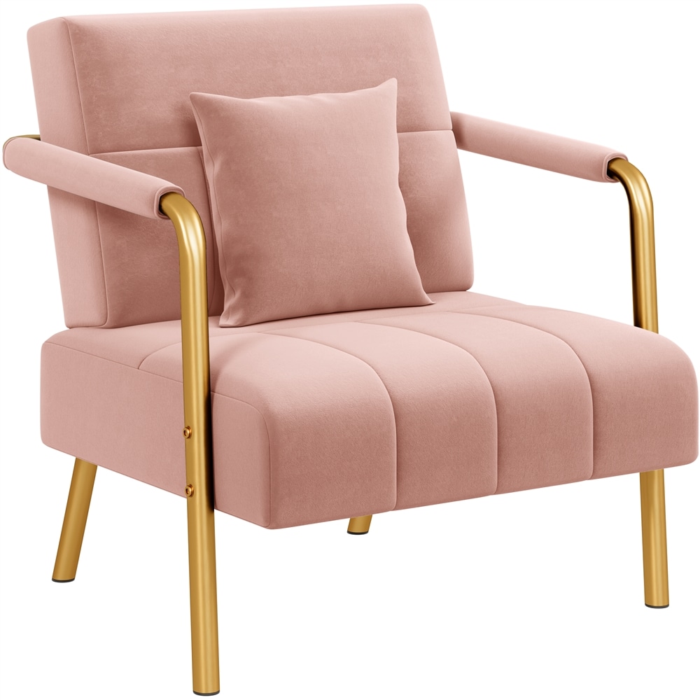 Yaheetech Pink Velvet Upholstered Accent Armchair Leisure Chair for Living Room Bedroom