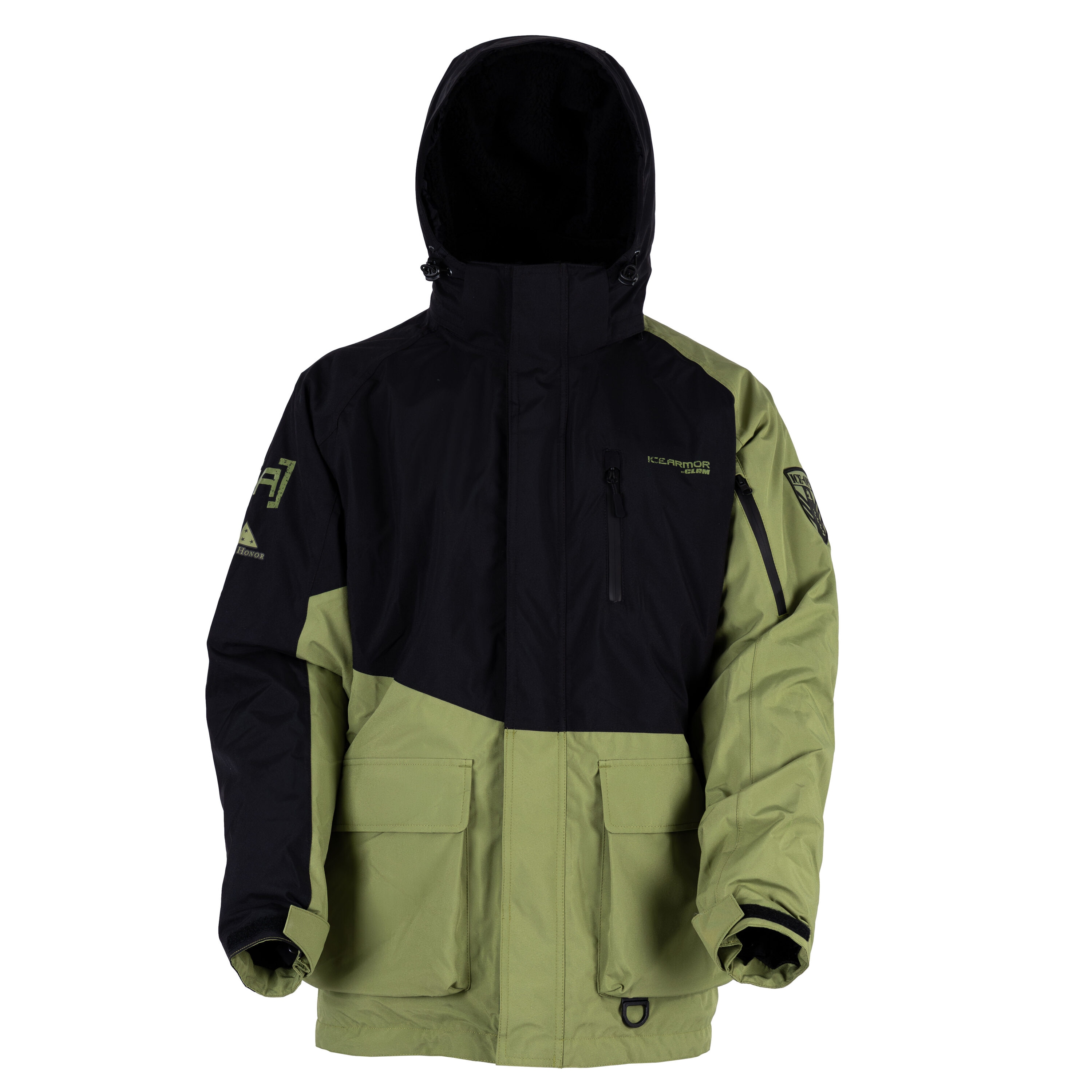 Clam Ice Armor Delta Float Parka, Small, Drab Green and Black, Folds of Honor