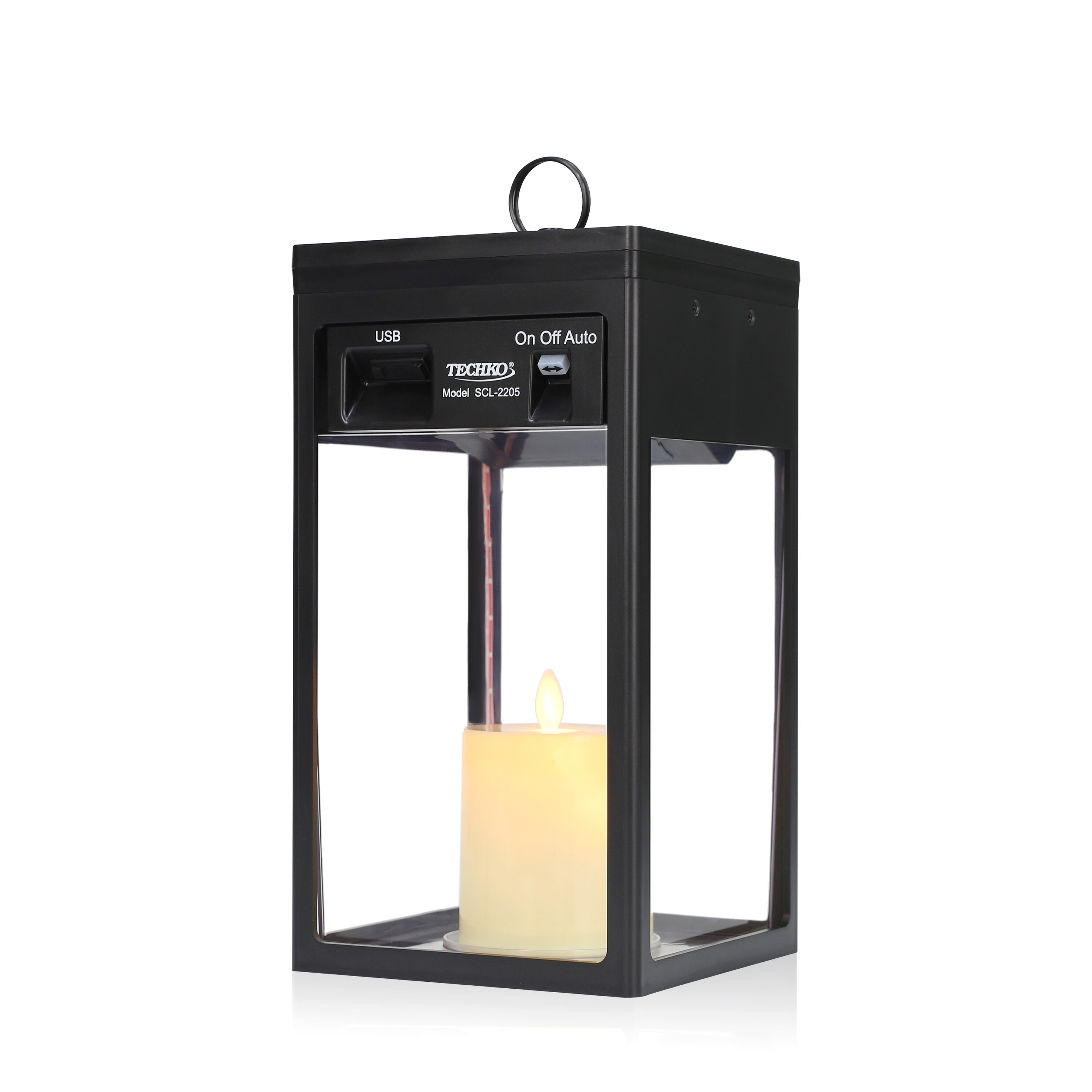 TECHKO Solar Modern Candle Lantern 30 -Lumens Black Solar LED Outdoor Path Light ( 1700-K )