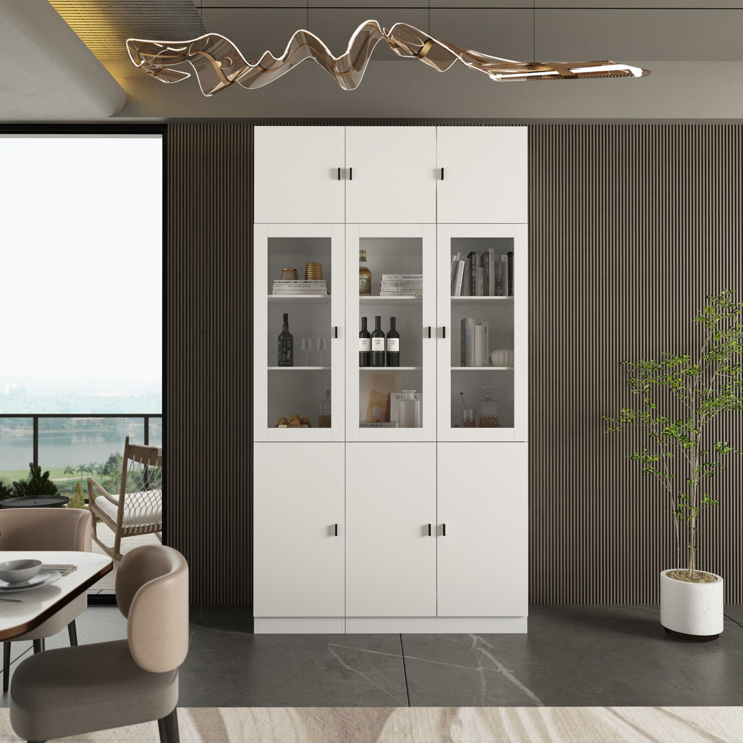 FUFU&GAGA KF210158+160+163 47.2-Inches W x 87.8-Inches H MDF White Freestanding Utility Storage Cabinet