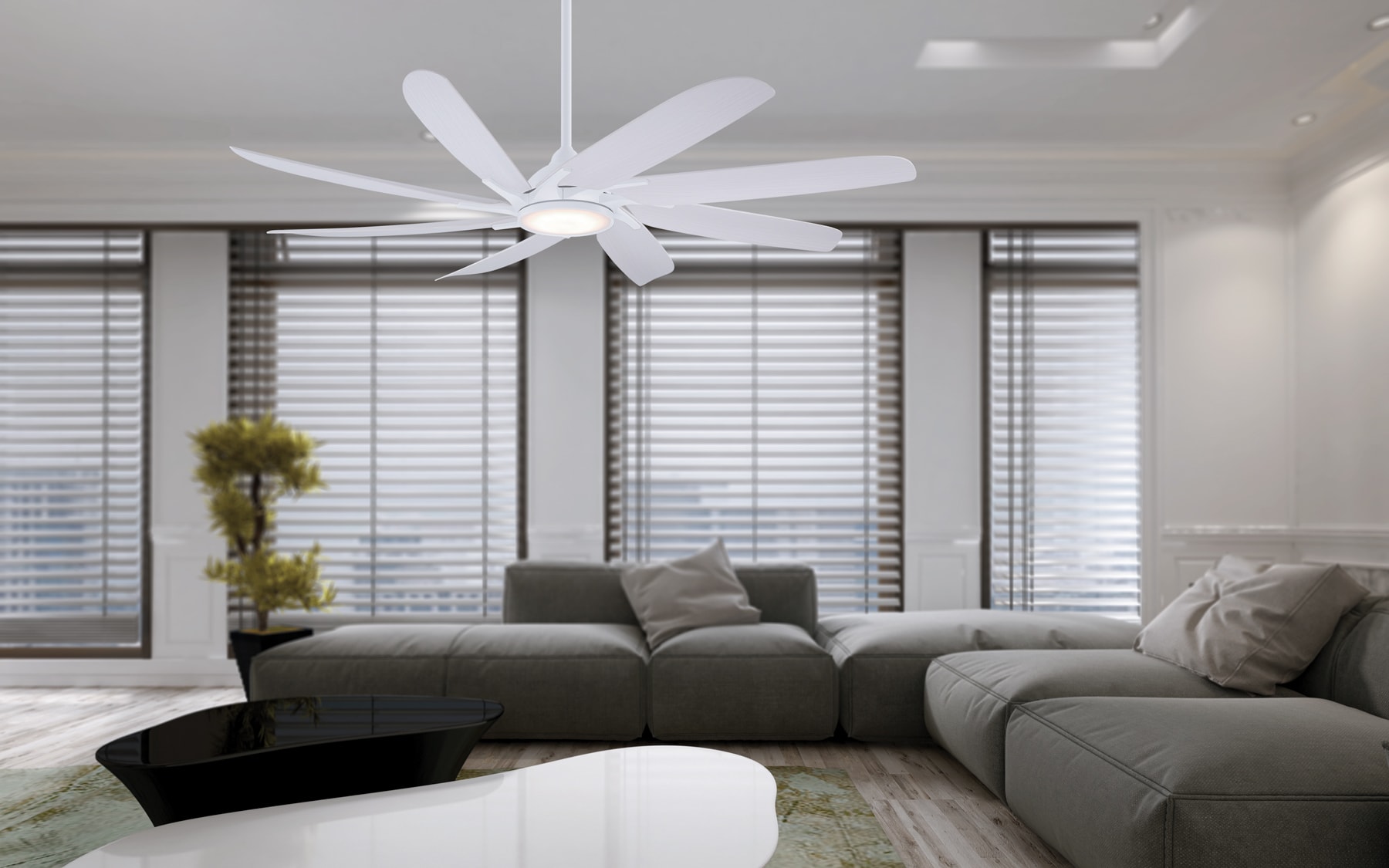 Minka Ceiling Fan Co. 84076 Wethersfield 65-in Color-Changing Outdoor Smart White with White Wash Maple Blades Ceiling Fan With Light - Remote Included ( 8 -Blade )