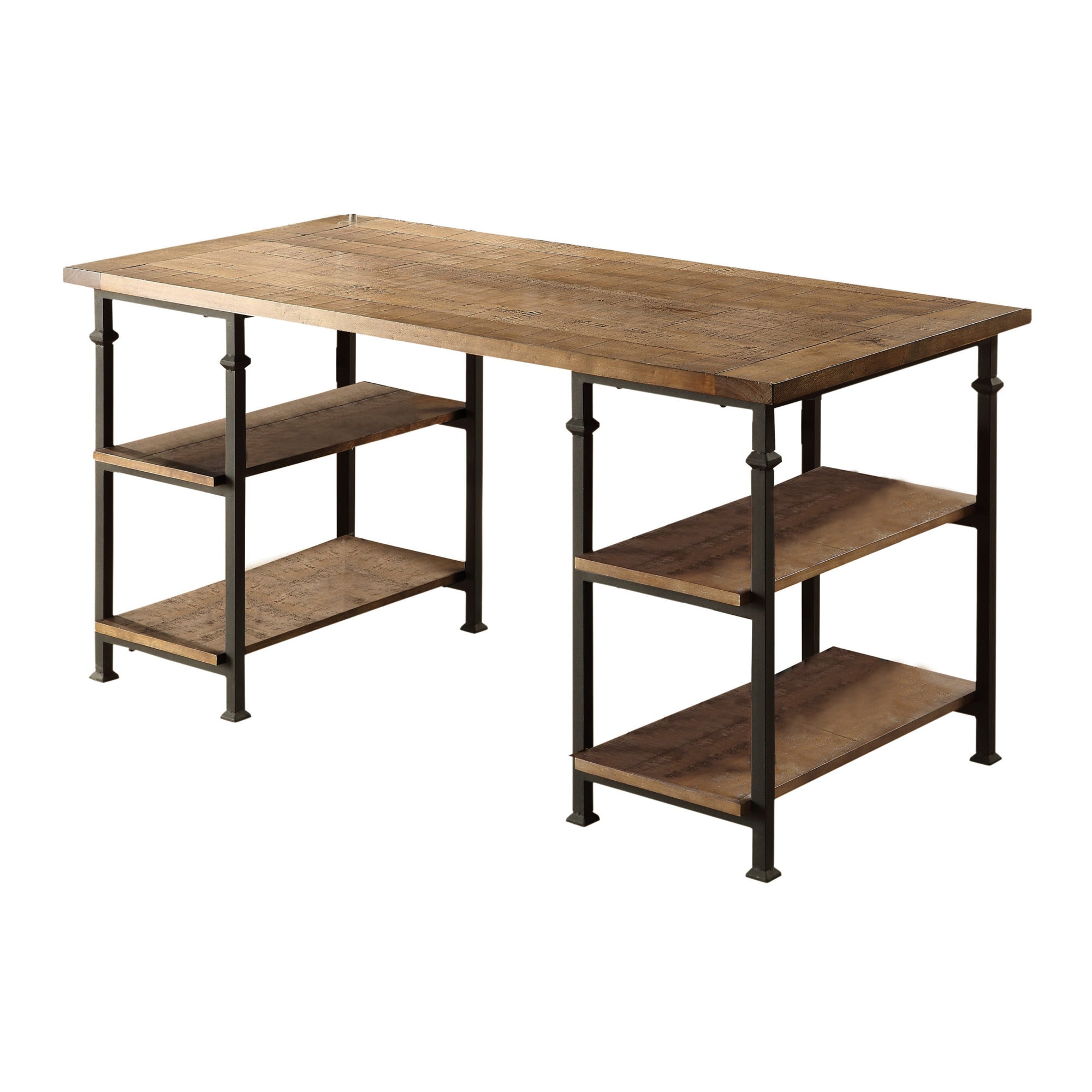 Misopily Vintage Industrial Writing Desk Solid Wood and Metal Rustic ...