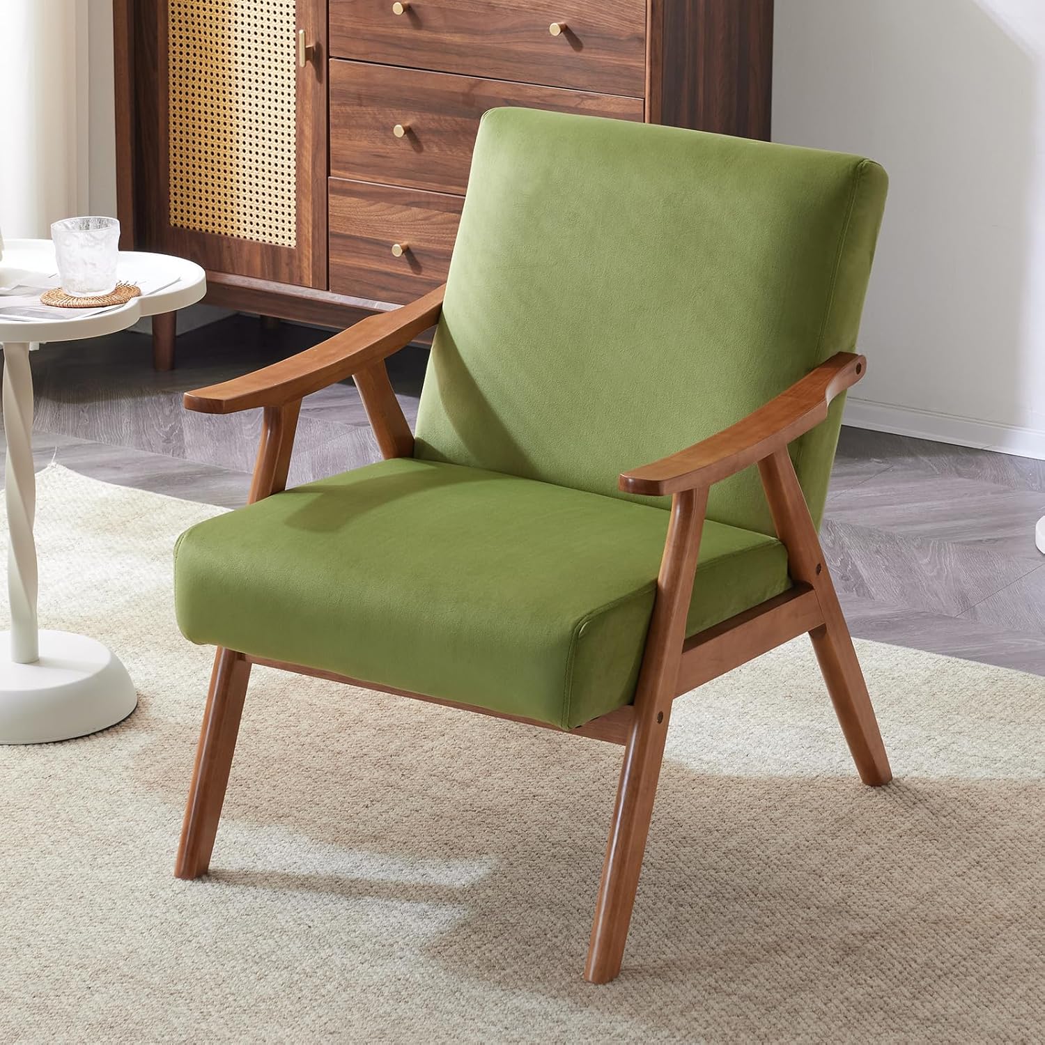 Outopee LO1G52003944 Midcentury Green Velvet Accent Chair