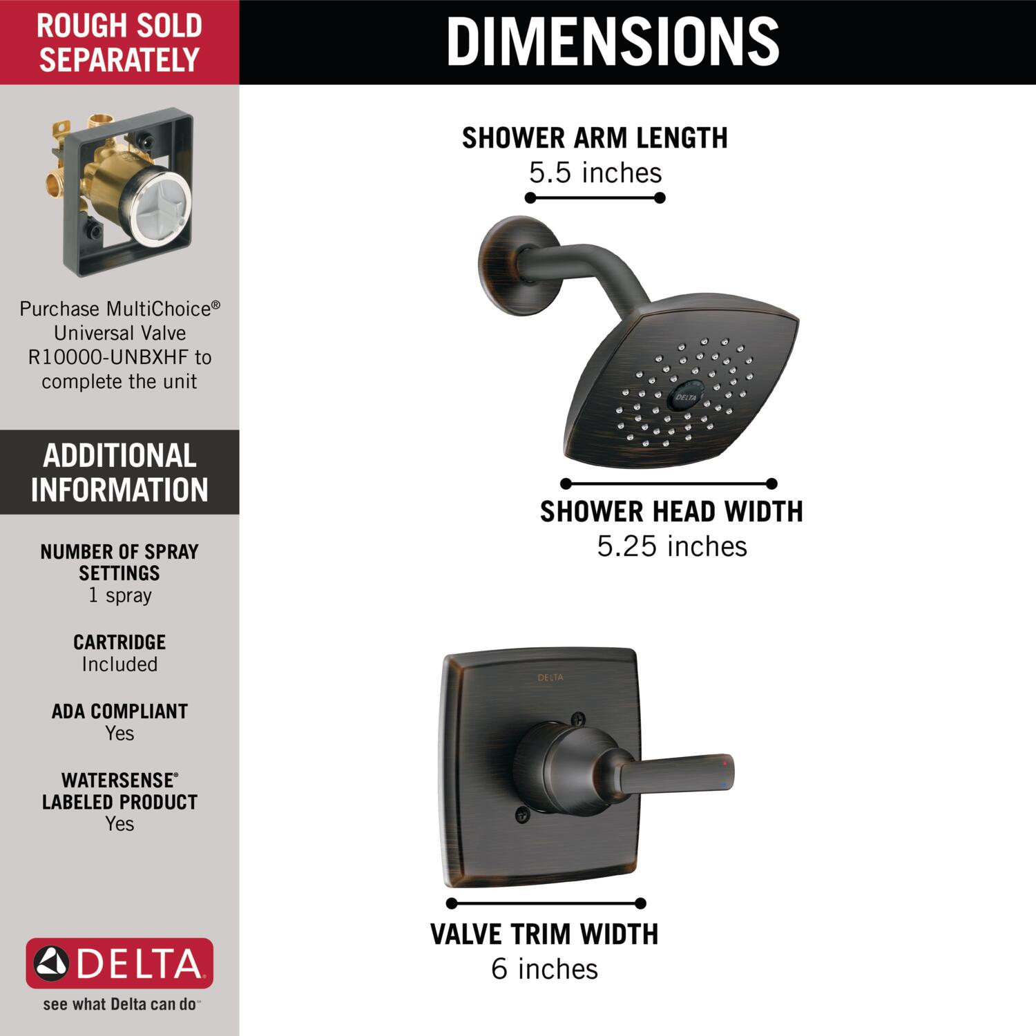 Delta Ashlyn Venetian Bronze 1 Handle Single Function Square Shower   09962566 