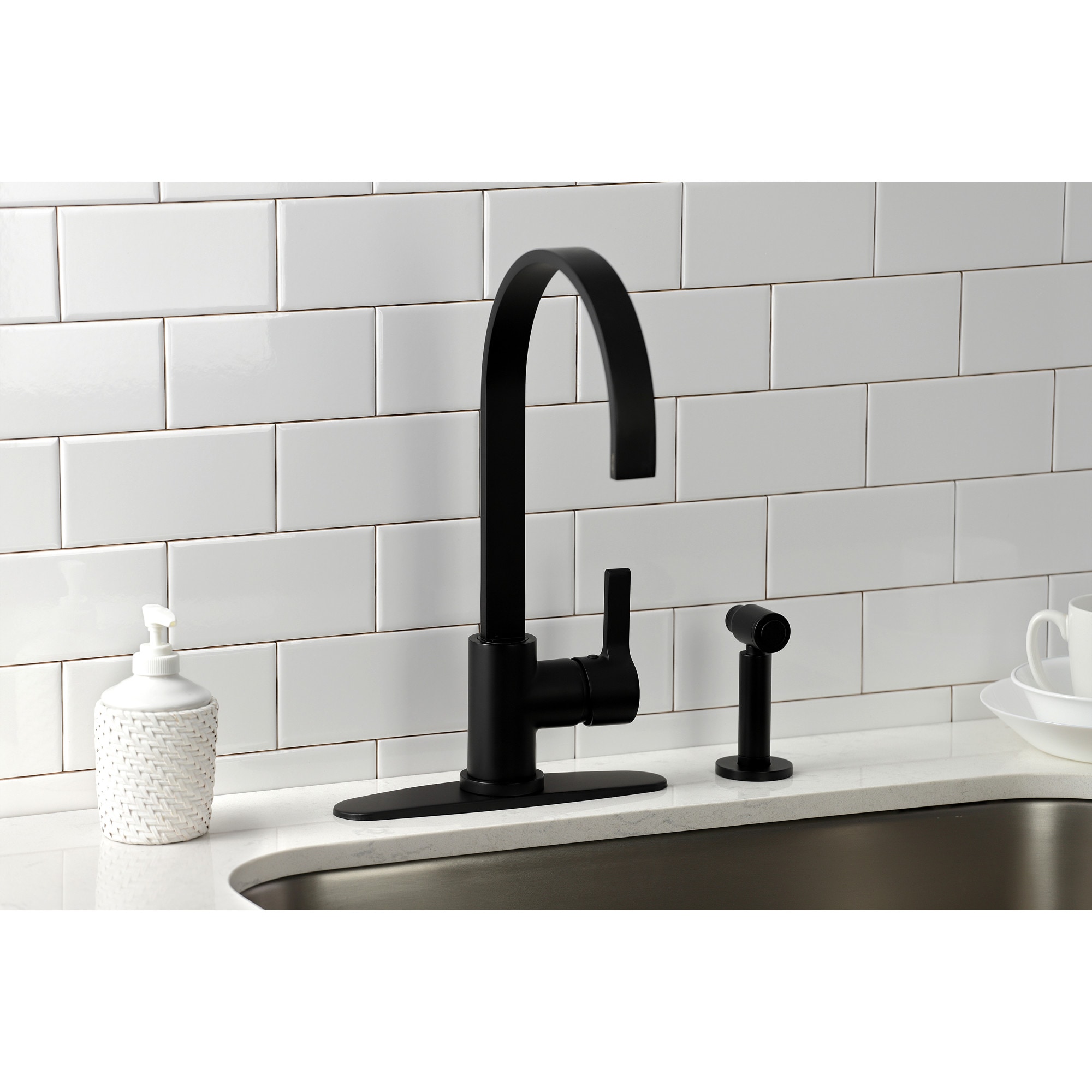 Kingston Brass WLLS8710CTLBS Continental Matte black Single Handle Deck-mount Kitchen Faucet with Sprayer ( Deck Plate Included ) ( Side Sprayer Included )