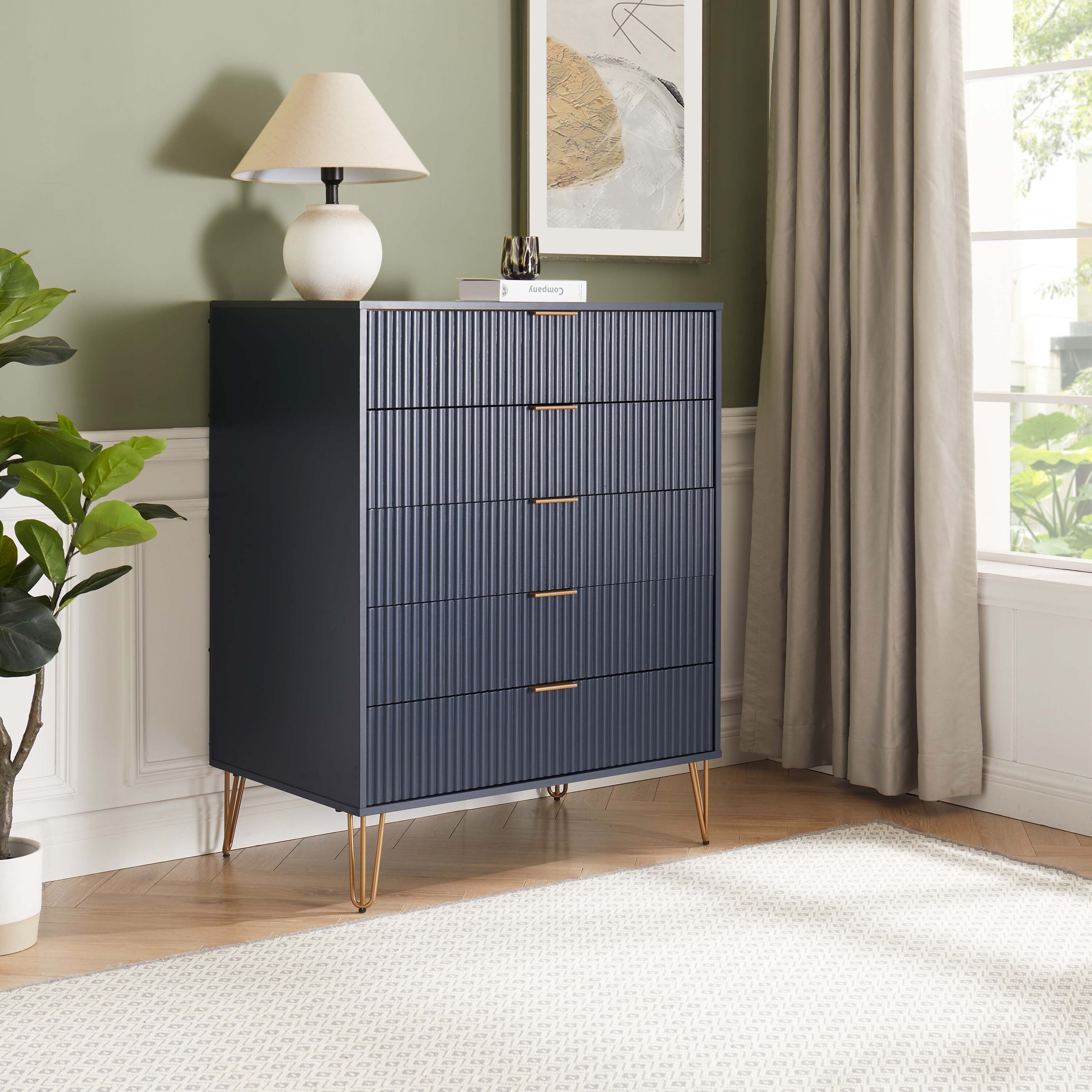 Manhattan Comfort DR002-MB Midnight Blue 5 -Drawer Standard dresser