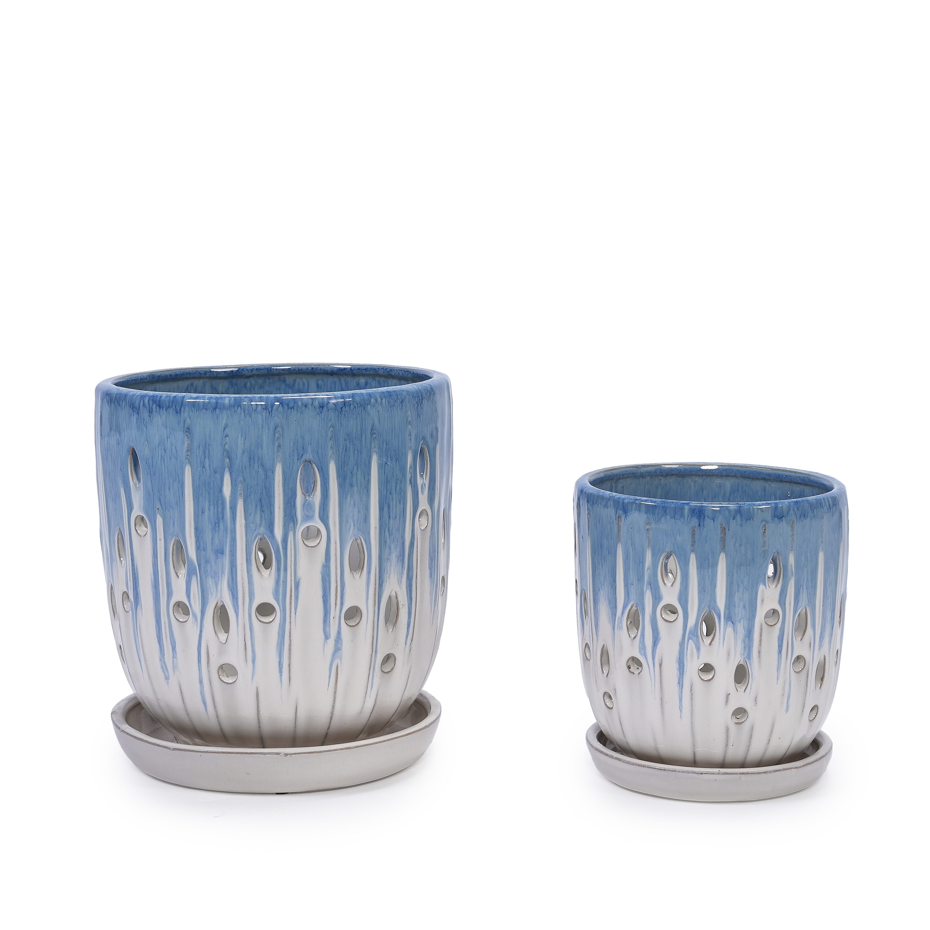 Tatayosi - YXJ-Set of 2 Ceramic Flowerpot with Drainage Hole 8inch Modern Planter for Patio Garde...