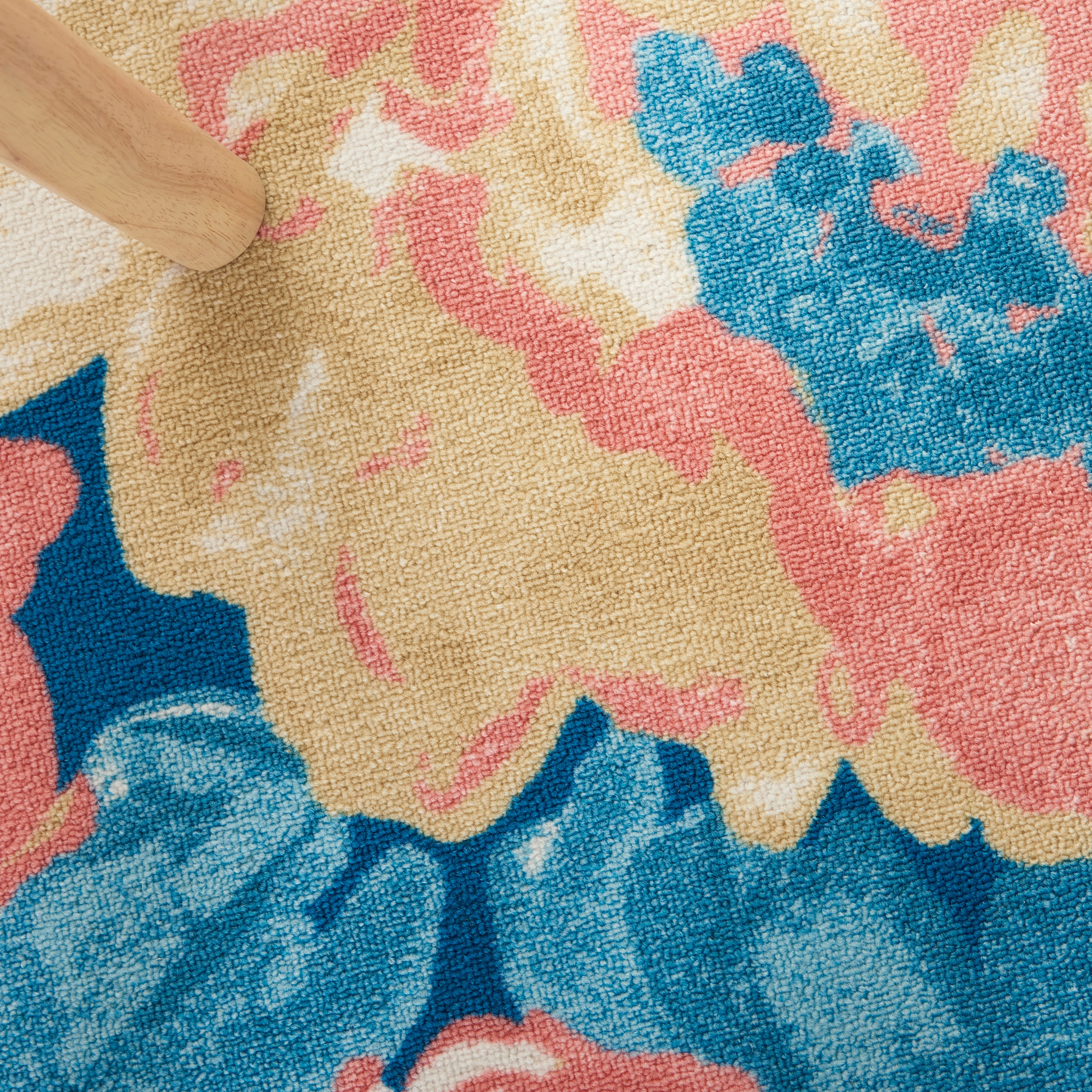 Handmade Blue Floral Synthetic 5' x 7' Rectangular Rug