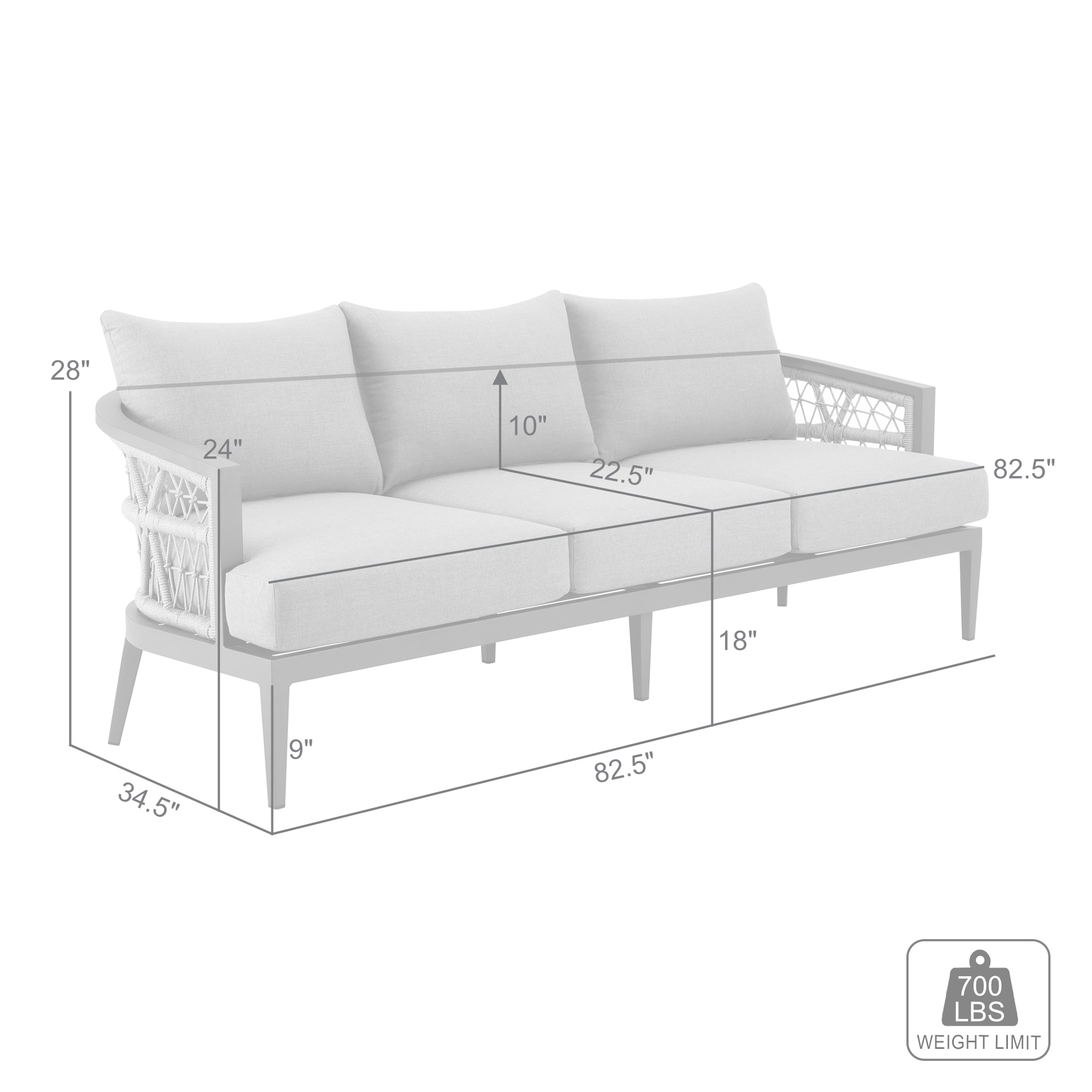 Zelda Gray Aluminum Outdoor Patio Sofa with Cushions