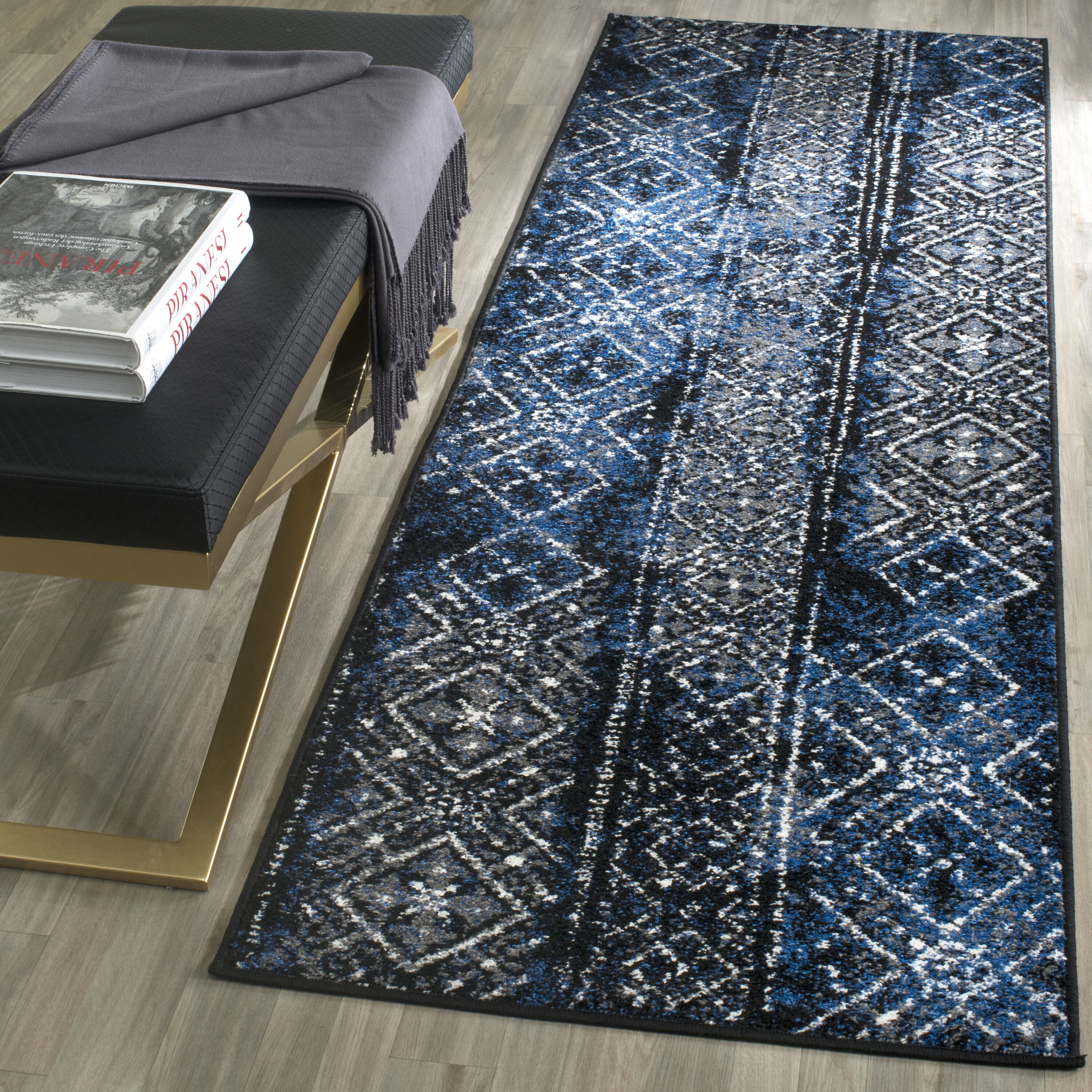 Safavieh ADR111A-26 Adirondack Winston 3 x 6 (ft) Loomed Polypropylene Blue/Black Rectangular Indoor Abstract Moroccan Runner rug
