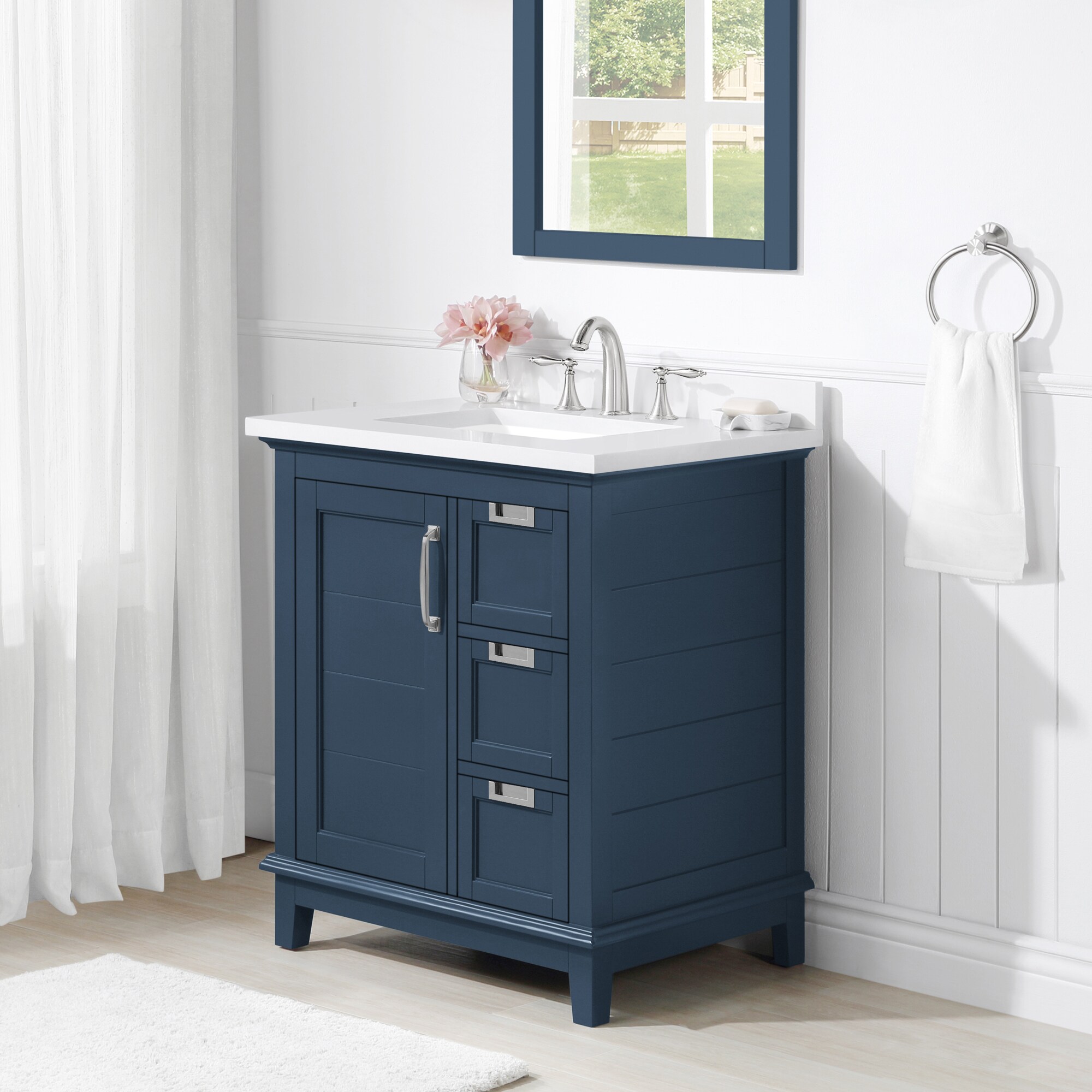 OVE Decors Pembroke 30-in Grayish Blue Undermount Single Sink Bathroom  Vanity with White Engineered Stone Top in the Bathroom Vanities with Tops  department at