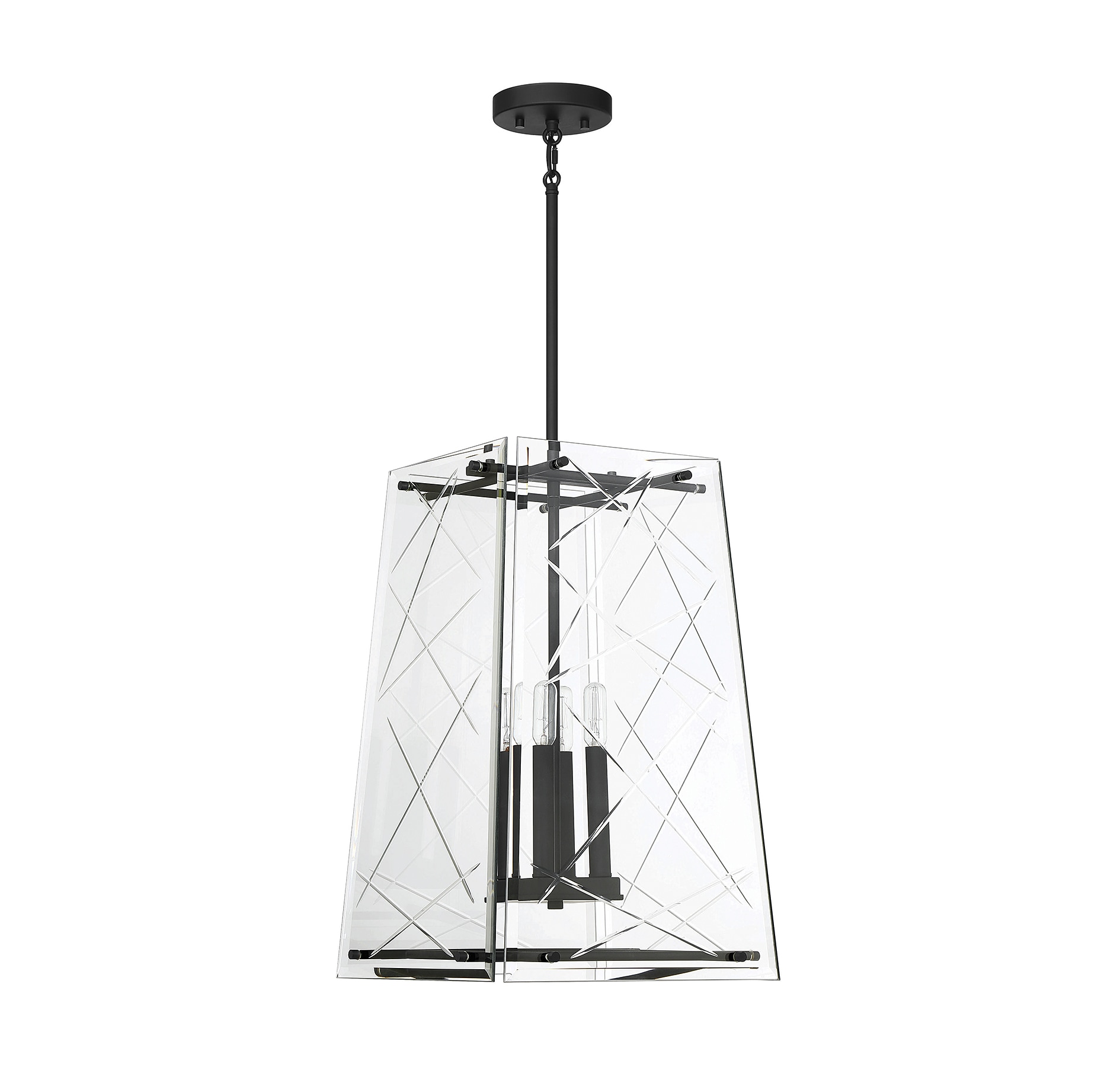 Kole Matte Black and Glass 4-Light Pendant