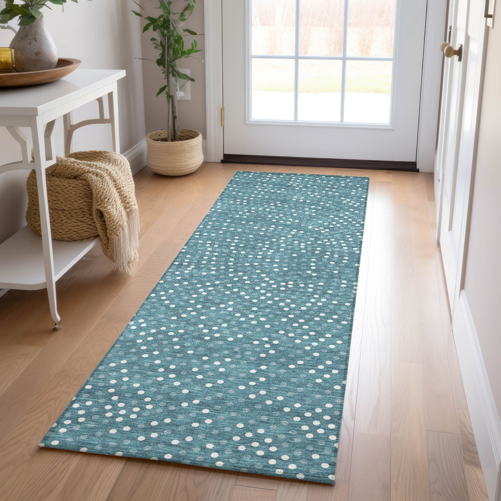 Addison Rugs ACN1021TE2X8 Chantille ACN1021TE 2 x 7 (ft) Polyester Teal Rectangular Indoor/Outdoor Geometric Machine washable Runner rug