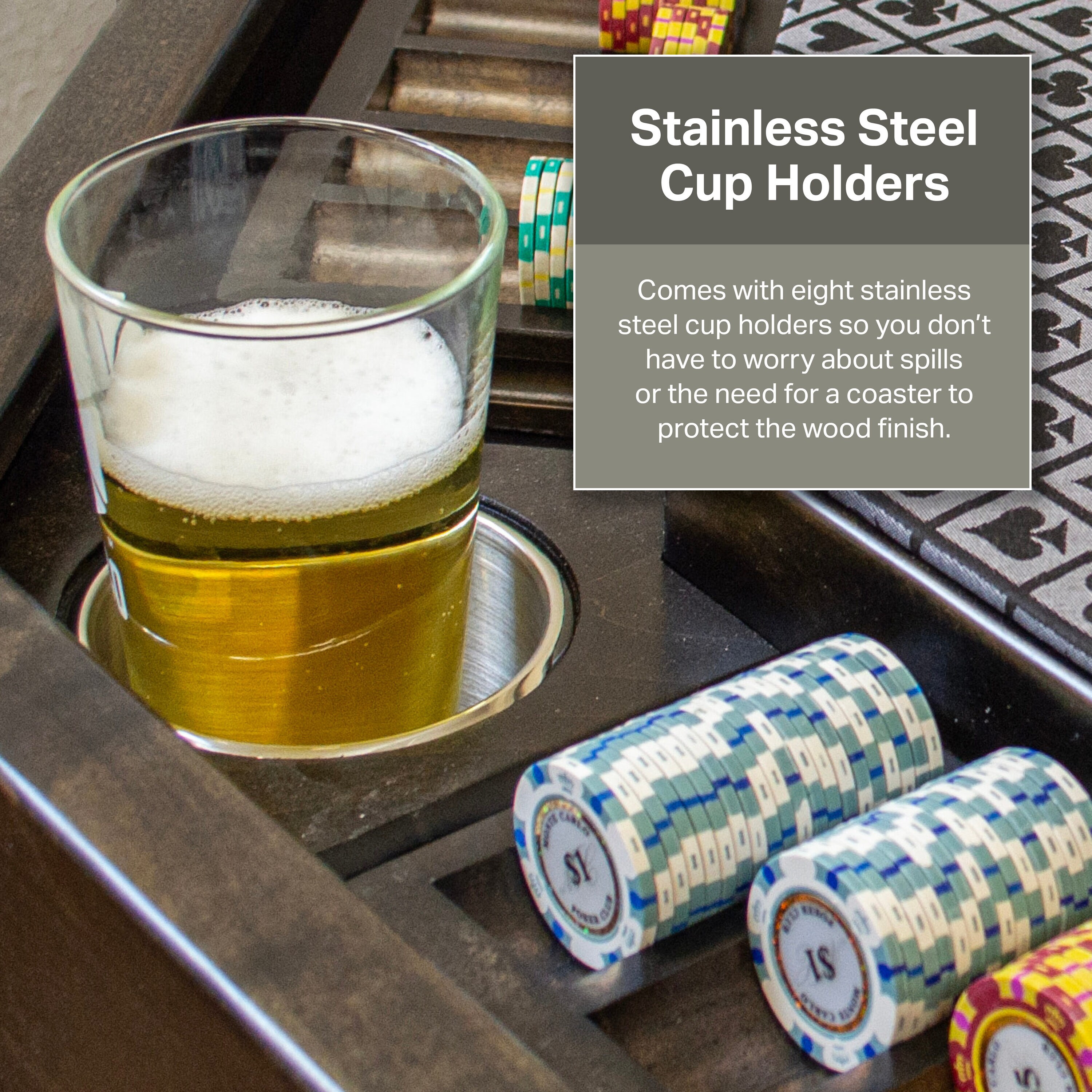 Mocha Knotty Alder 54" Square Poker Table with Stainless Steel Cup Holders