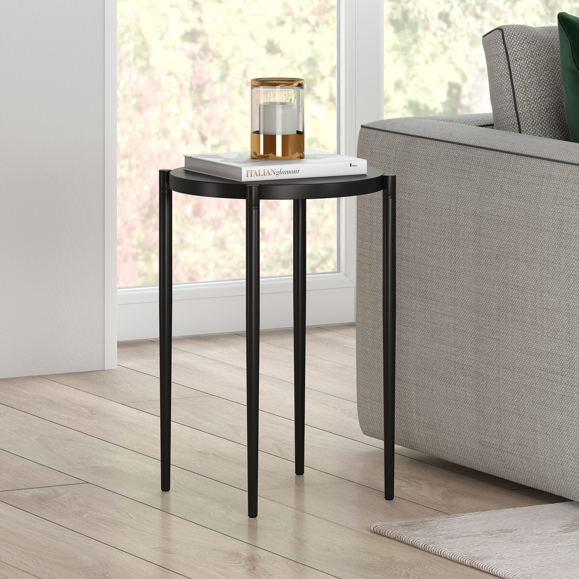 Hailey Home ST0361 Wayne 20.00-Inches W x 24-Inches H Blackened bronze Glass Round Modern End Table Assembly Required