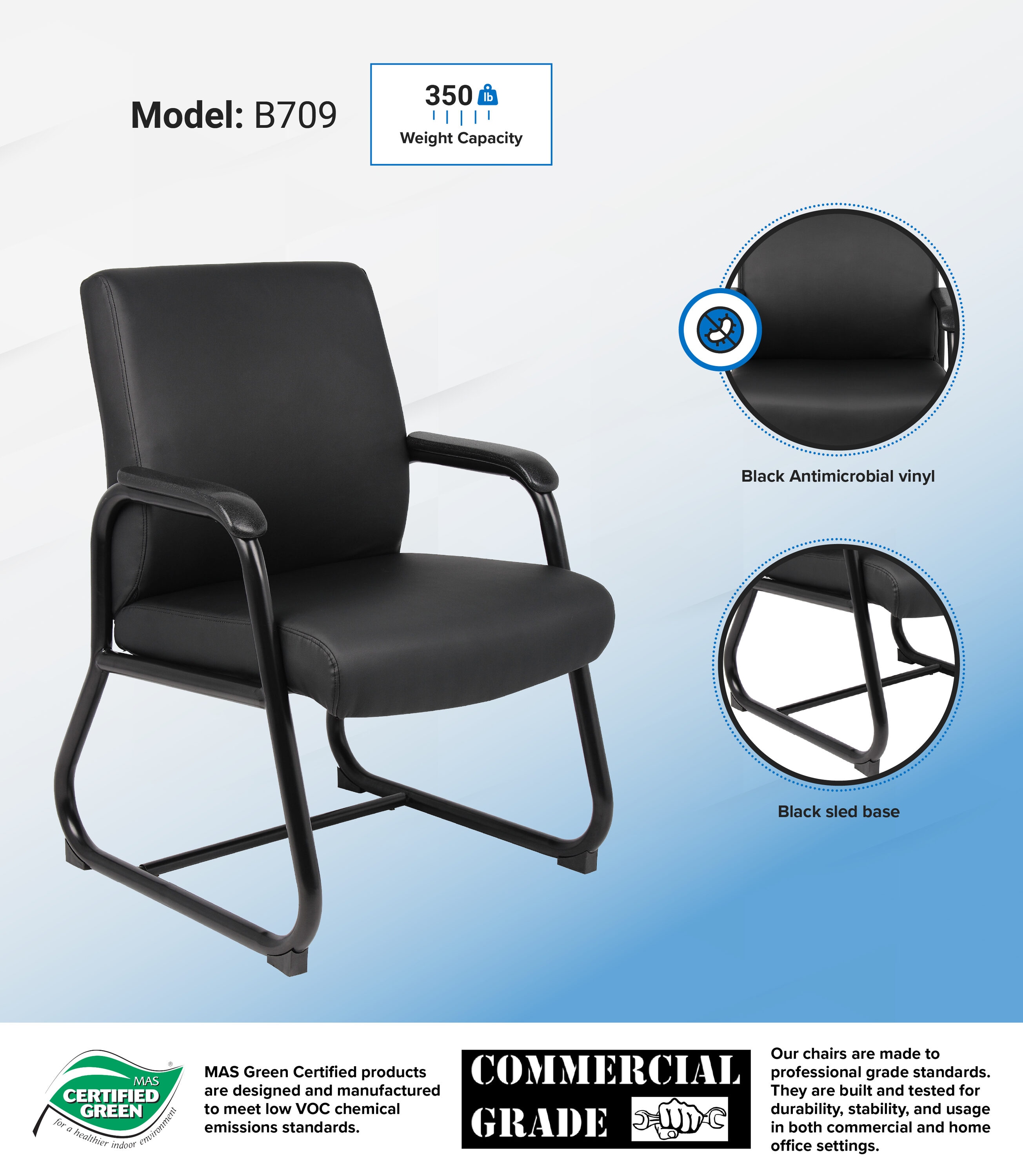 Sleek Minimalist Heavy Duty Guest Chair in Black Caressoft