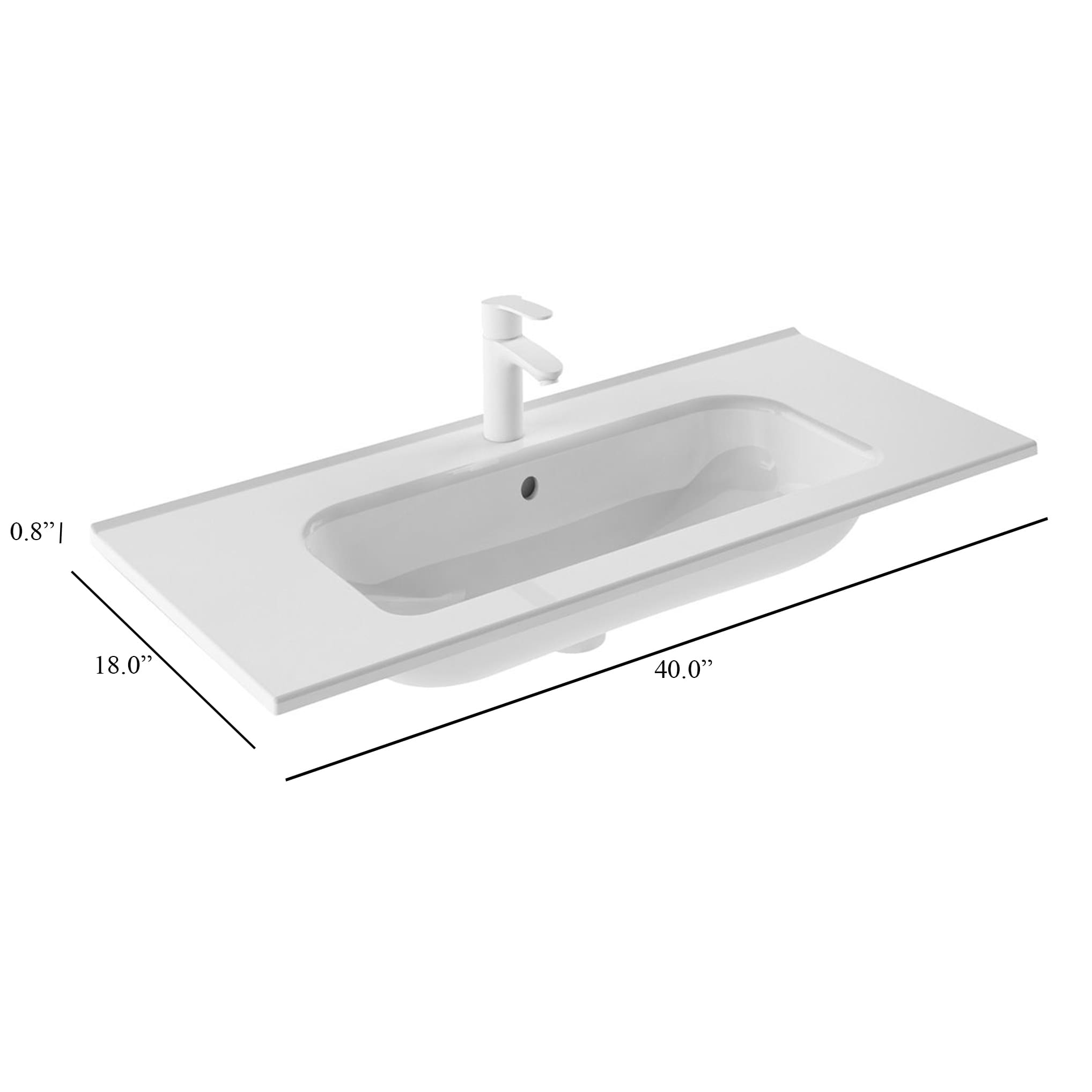 WS Bath Collections Slim 100 Bathroom Sink in Ceramic White with Single ...