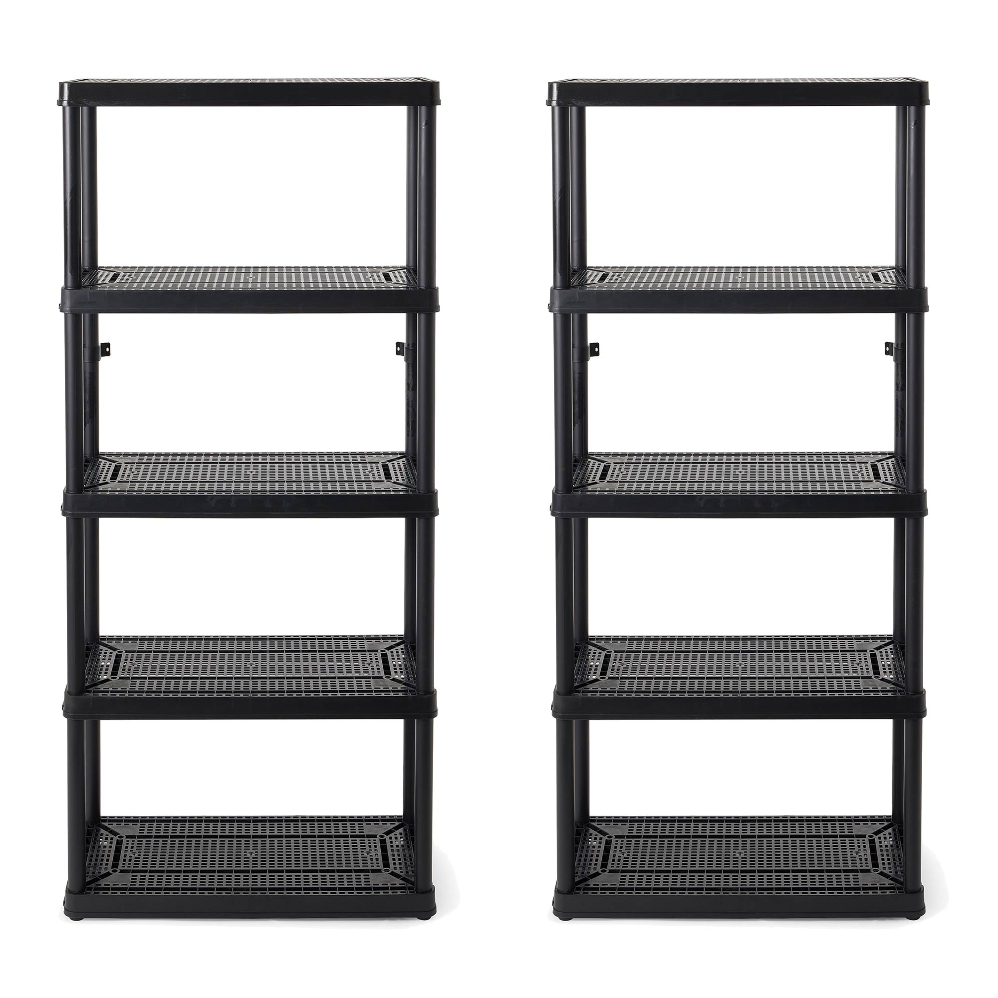 Gracious Living 403997 Plastic 5 -Tier Utility shelving unit ( 32-in W x 14-in D x 72-in H ) ( 2 -Pack ) , Black , ( 100-lb lbs. Capacity Per Shelf )