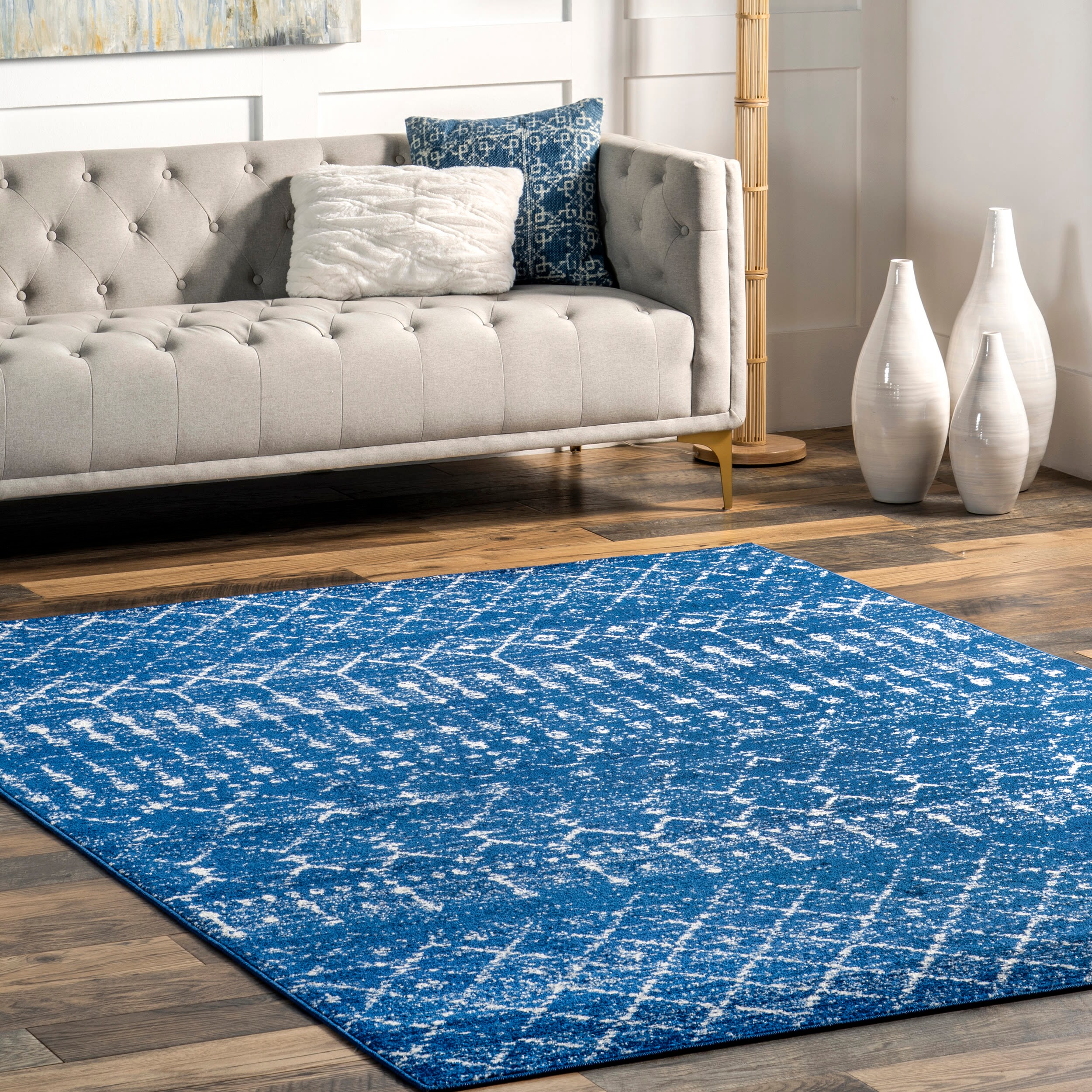 Blue Rectangular 4' x 6' Moroccan Trellis Area Rug