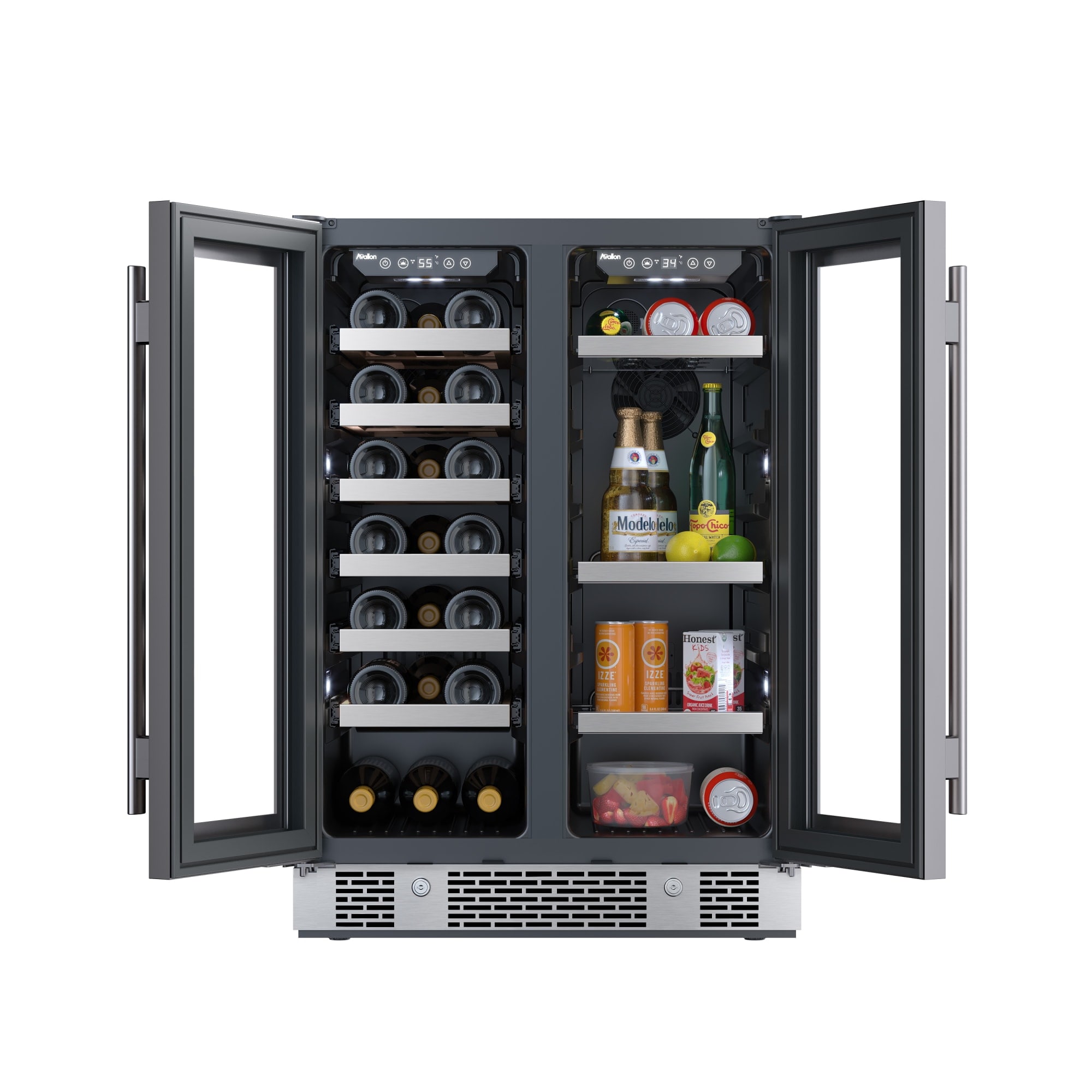 Avallon Avallon 23.81'' W Freestanding 64 Cans (12 oz.) 4.57 Cubic Feet Beverage Cooler with Wine Storage and Glass Door
