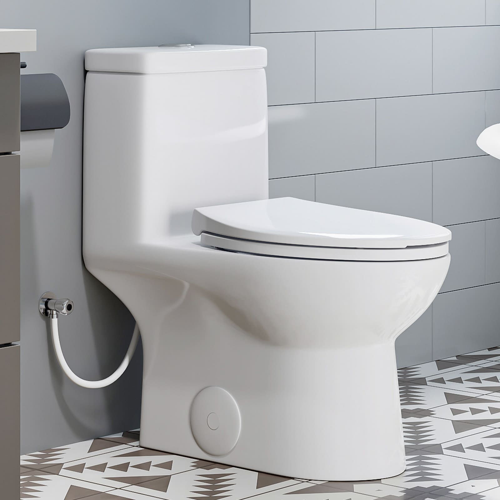 HOROW HR-0037 White Elongated Standard height 12-in Rough-In 1.28 GPF Dual Slow Close Feature 1-piece Toilet